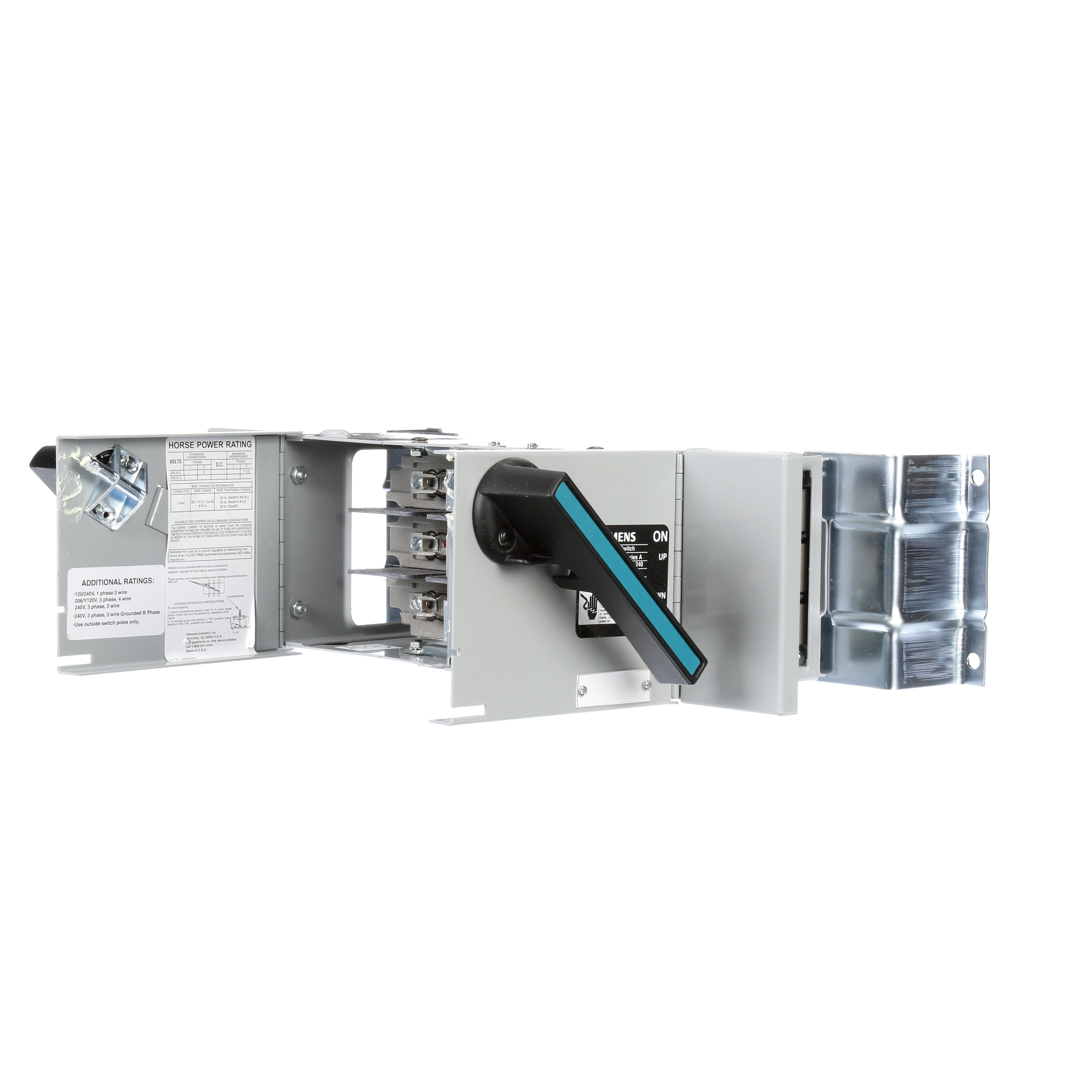 Siemens Low Voltage Circuit Protection Panelboard/Switchboard Units - Type VB PANELBOARD UNITS Meets stds UL.single throw action. Rated 250V (30/30A) at 60Hz.3-Pole. Insulated. with inside panel board mounting. no enclosure. No special features listed.