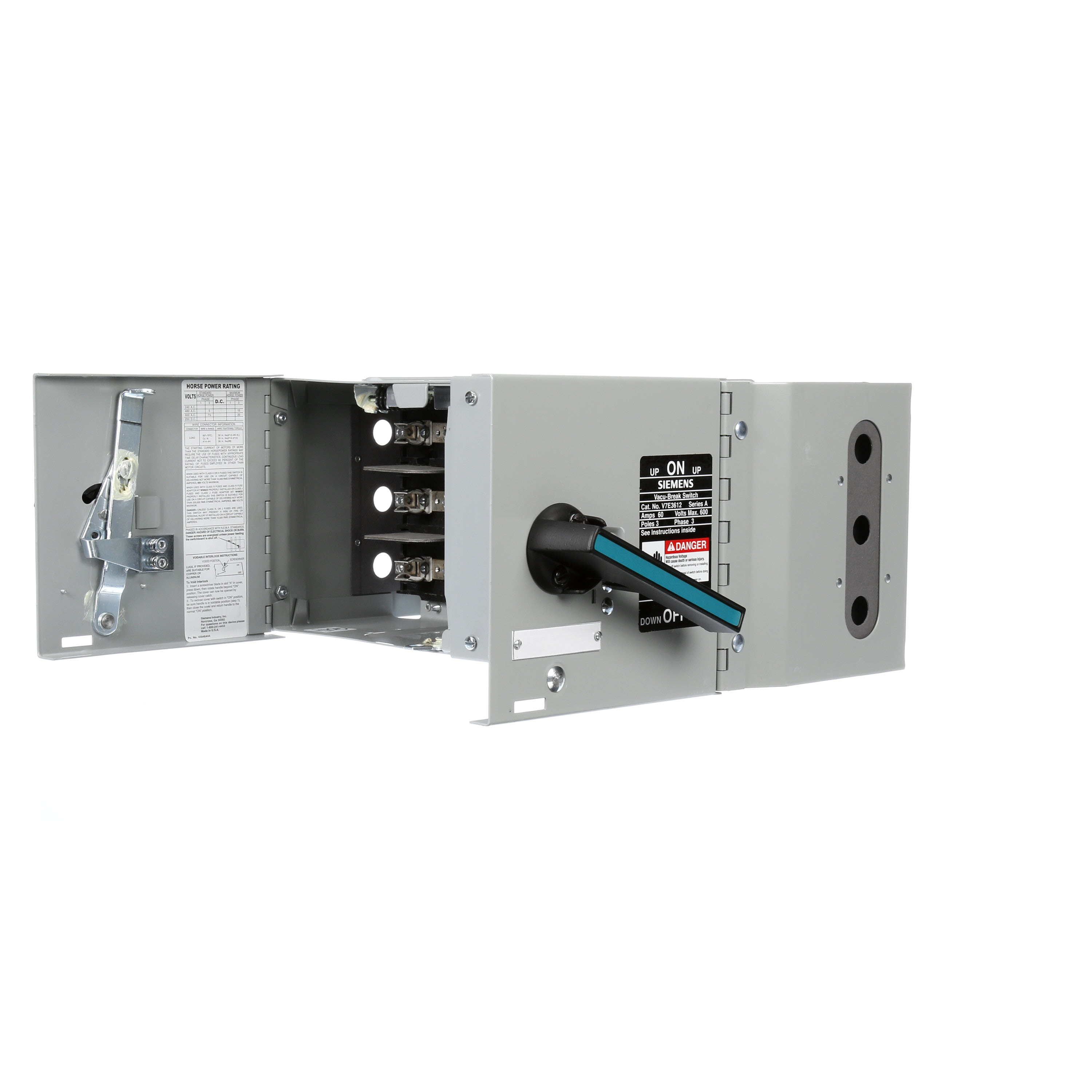 Siemens Low Voltage Circuit Protection Panelboard/Switchboard Units. Type VB PANELBOARD UNITS Std UL V. Rating 600V A. Rating 30/60A No. Of Poles 3P F. Rating 60Hz Action SINGLE THROW Mounting INSIDE PANEL BOARD. O. Cycles 10000 O. Temperature (-20F-120F) AMBIENT TEMPERATURE Environmental Conditions INDOOR