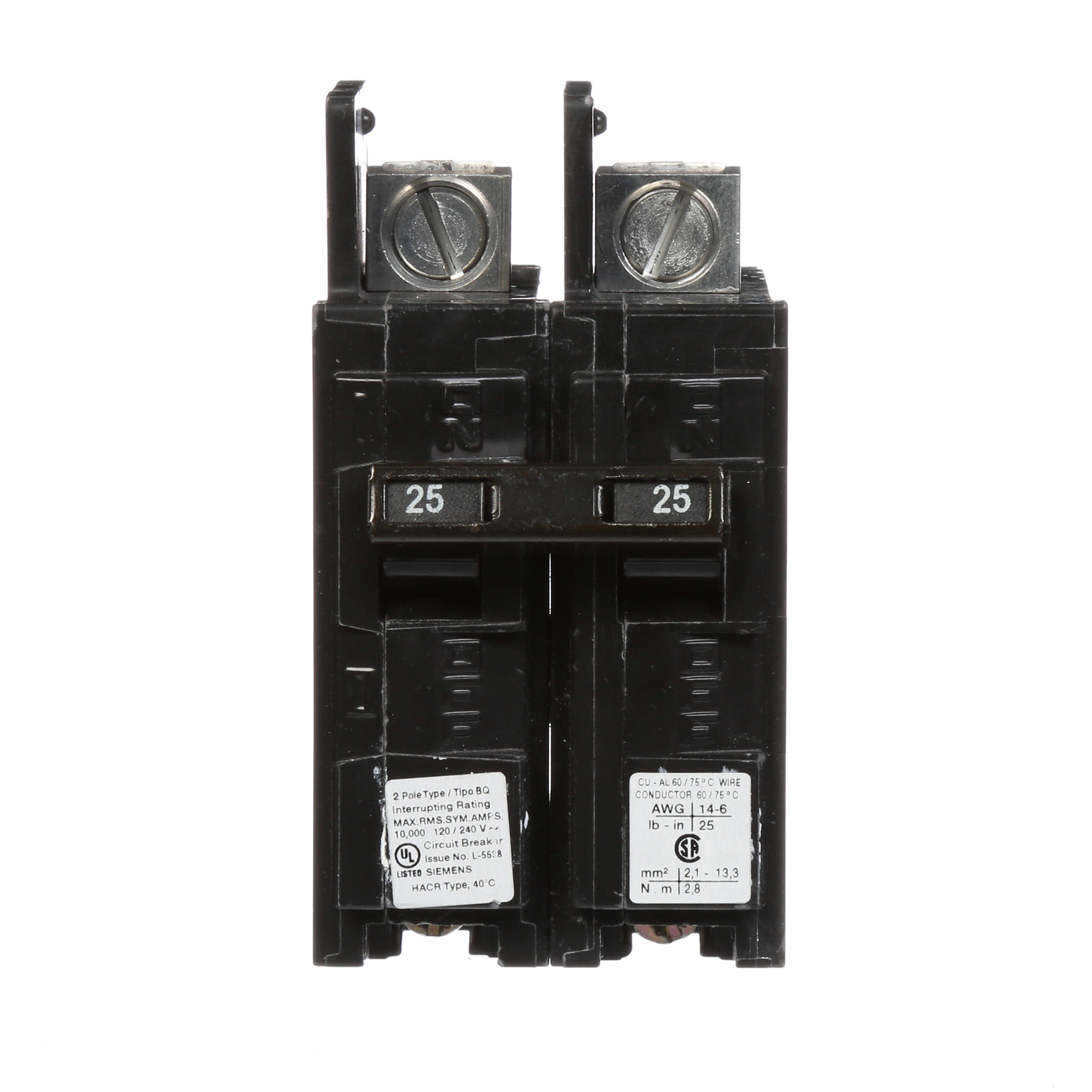 Siemens Low Voltage Molded Case Circuit Breakers General Purpose MCCBs - Type BQ, 2-Pole, 120/240VAC are Circuit Protection Molded Case Circuit Breakers. 2-Pole Common-Trip circuit breaker type BQ. Rated 120/240V (025A) (AIR 10 kA). Special features line side lugs included. Note Load side lugs are included.