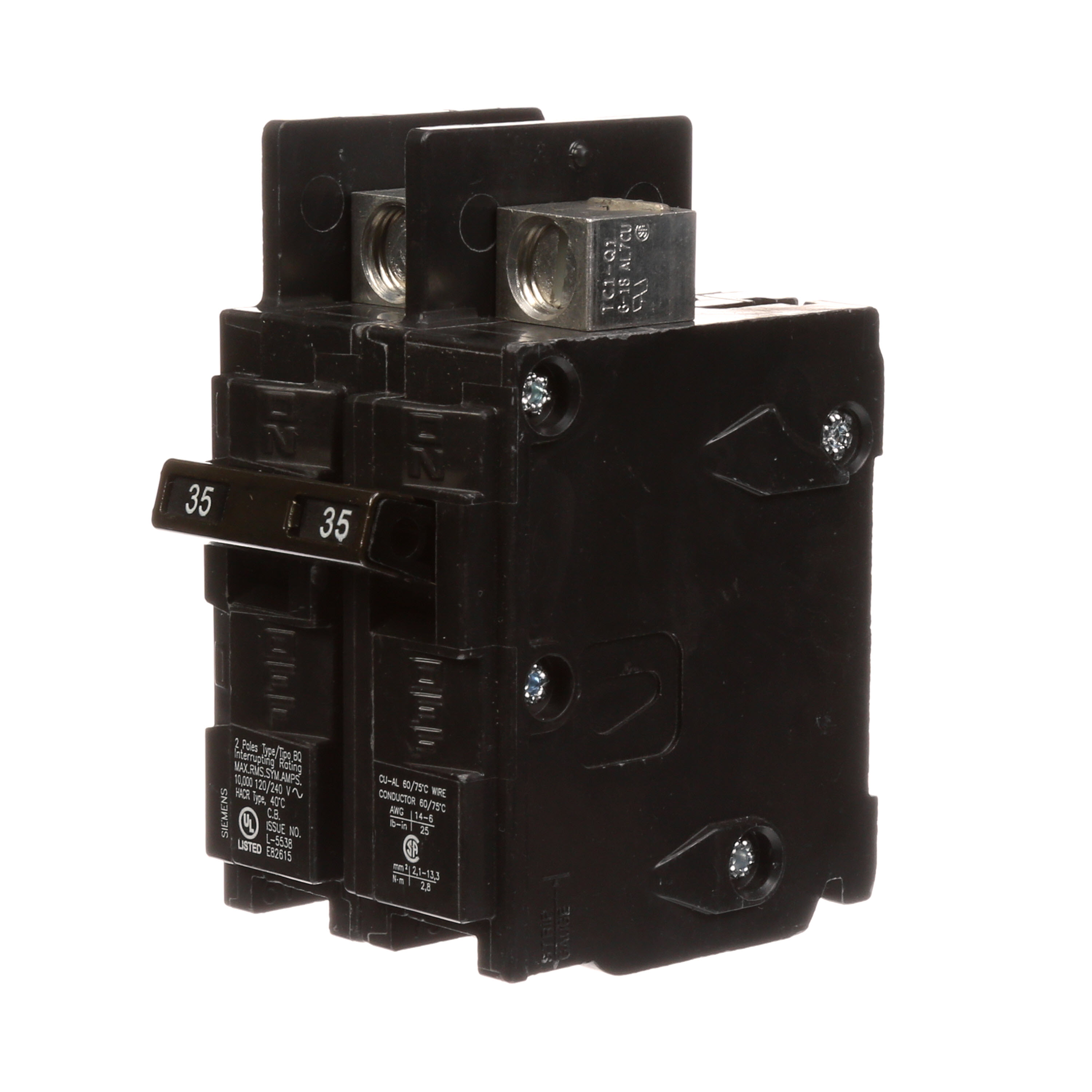 Siemens Low Voltage Molded Case Circuit Breakers General Purpose MCCBs - Type BQ, 2-Pole, 120/240VAC are Circuit Protection Molded Case Circuit Breakers. 2-Pole Common-Trip circuit breaker type BQ. Rated 120/240V (035A) (AIR 10 kA). Special features line side lugs included. Note Load side lugs are included.