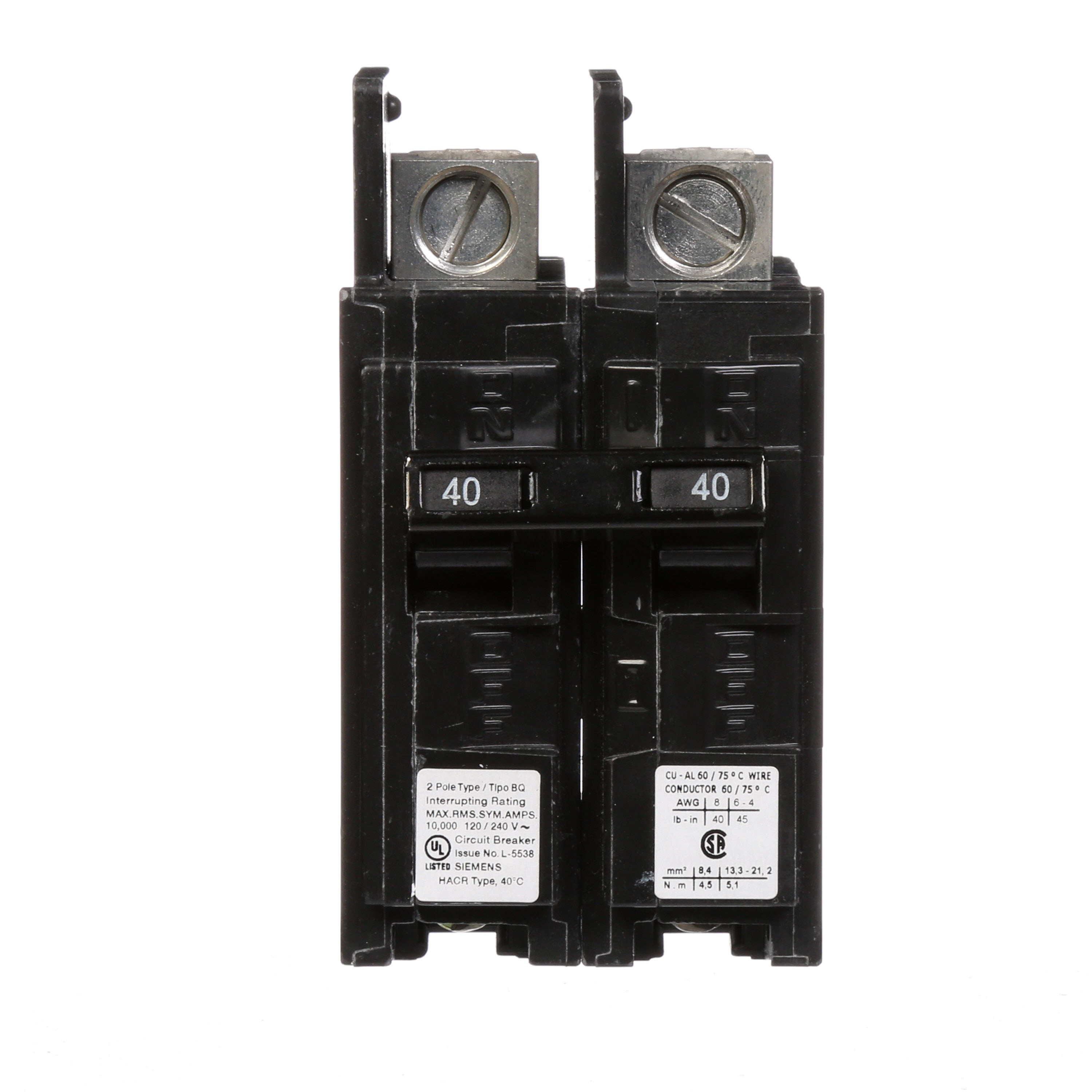 Siemens Low Voltage Molded Case Circuit Breakers General Purpose MCCBs - Type BQ, 2-Pole, 120/240VAC are Circuit Protection Molded Case Circuit Breakers. 2-Pole Common-Trip circuit breaker type BQ. Rated 120/240V (040A) (AIR 10 kA). Special features line side lugs included. Note Load side lugs are included.