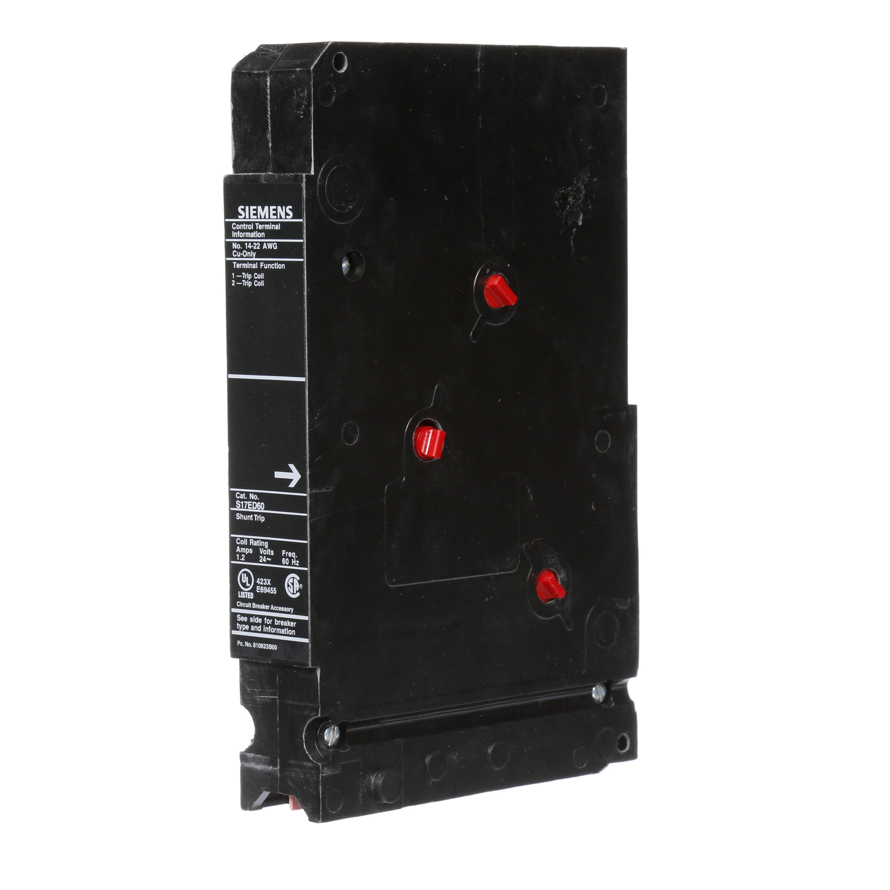SIEMENS LOW VOLTAGE SENTRON MOLDED CASE CIRCUIT BREAKER INTERNAL ACCESSORY. 24 VAC SHUNT TRIP. SUITS ED FRAME BREAKERS.