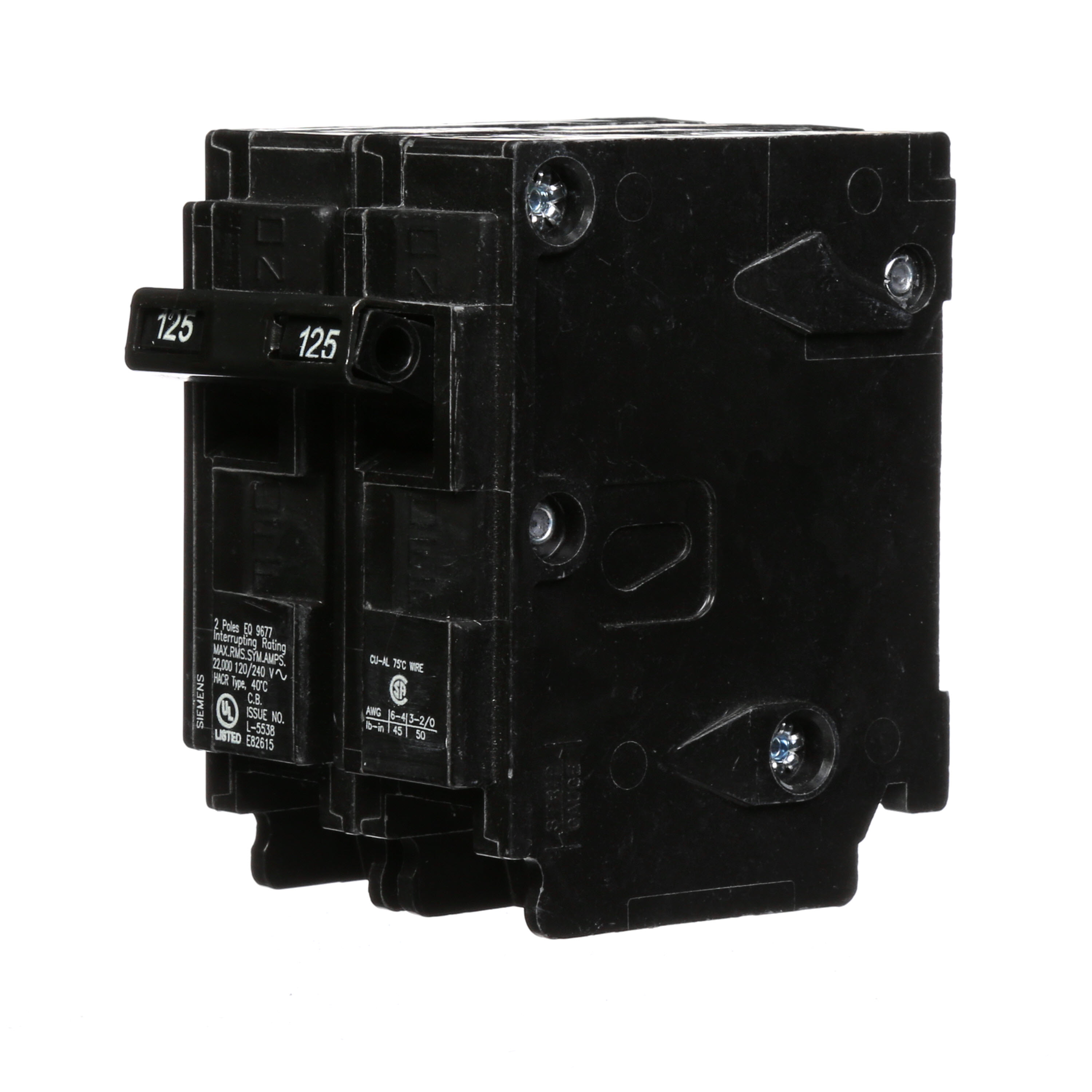 Siemens Low Voltage Residential Circuit Breakers Main Breakers - Family G Mainsare Circuit Protection Load Center Mains, Feeders, and Miniature Circuit Breakers. Type EQ Special Features BULK PACK Application Electrical Distribution Standard UL 489 Amperage Rating 125A Trip Range Thermal Magnetic