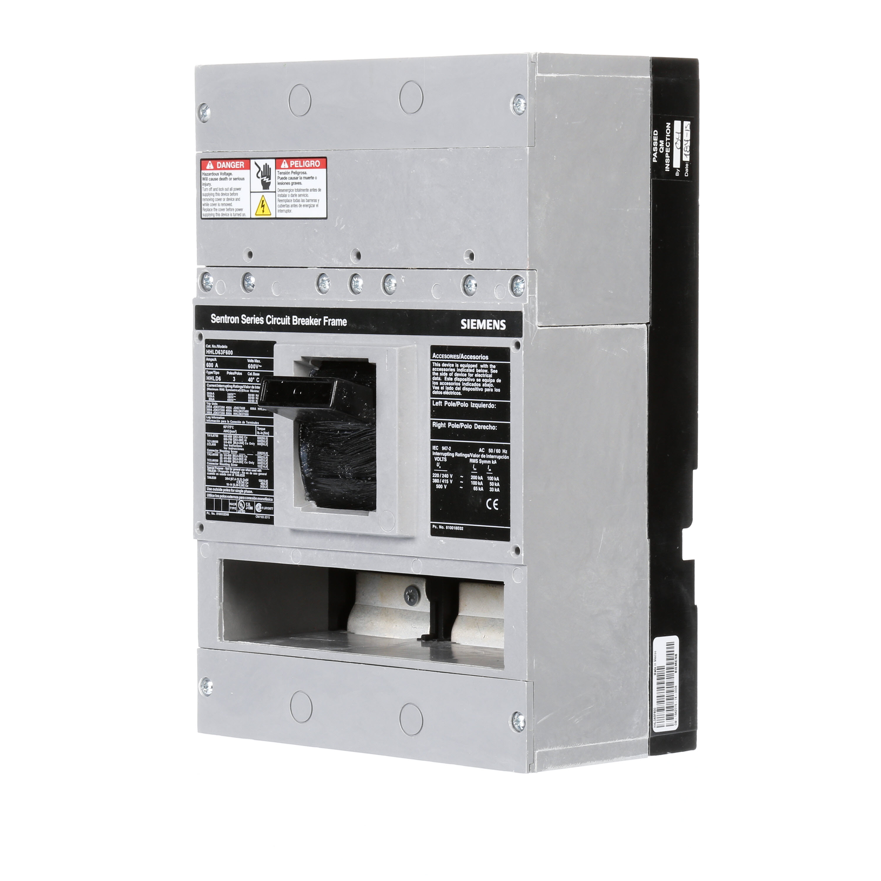 SIEMENS LOW VOLTAGE SENTRON MOLDED CASE CIRCUIT BREAKER. 600A LD FRAME FOR EXTRA HIGH BREAKING CAPACITY 3-POLE 600V BREAKERS.