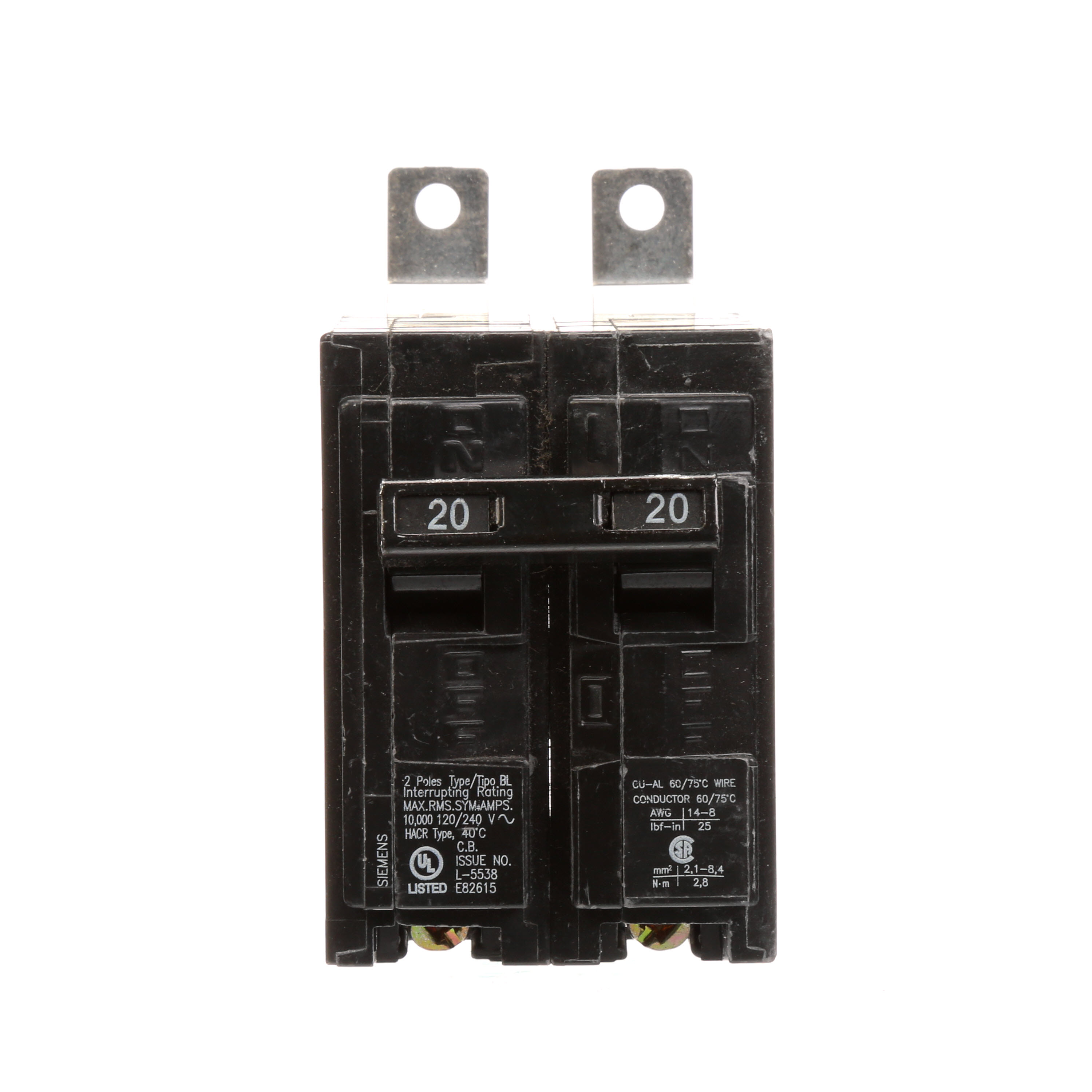 BREAKER 20A 2P 120/240V 10K BL 10 KAIC SIEMENS