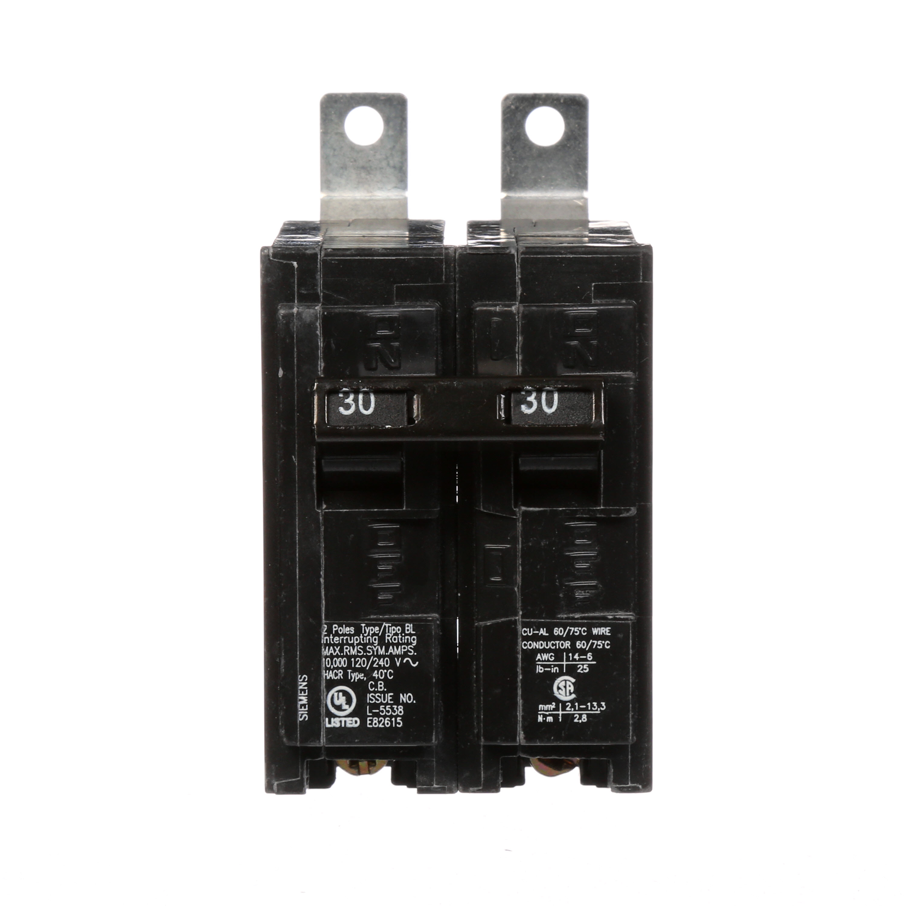 Siemens Low Voltage Molded Case Circuit Breakers Panelboard Mounting 240V Circuit Breakers - Type BL, 2-Pole, 120/240VAC are Circuit Protection Molded Case Circuit Breakers. Type BL Application Electrical Distribution Standard UL 489 Voltage Rating 120/240V Am perage Rating 30A Trip Range Thermal Magnetic Interrupt Rating 10 AIC Number Of Poles 2P