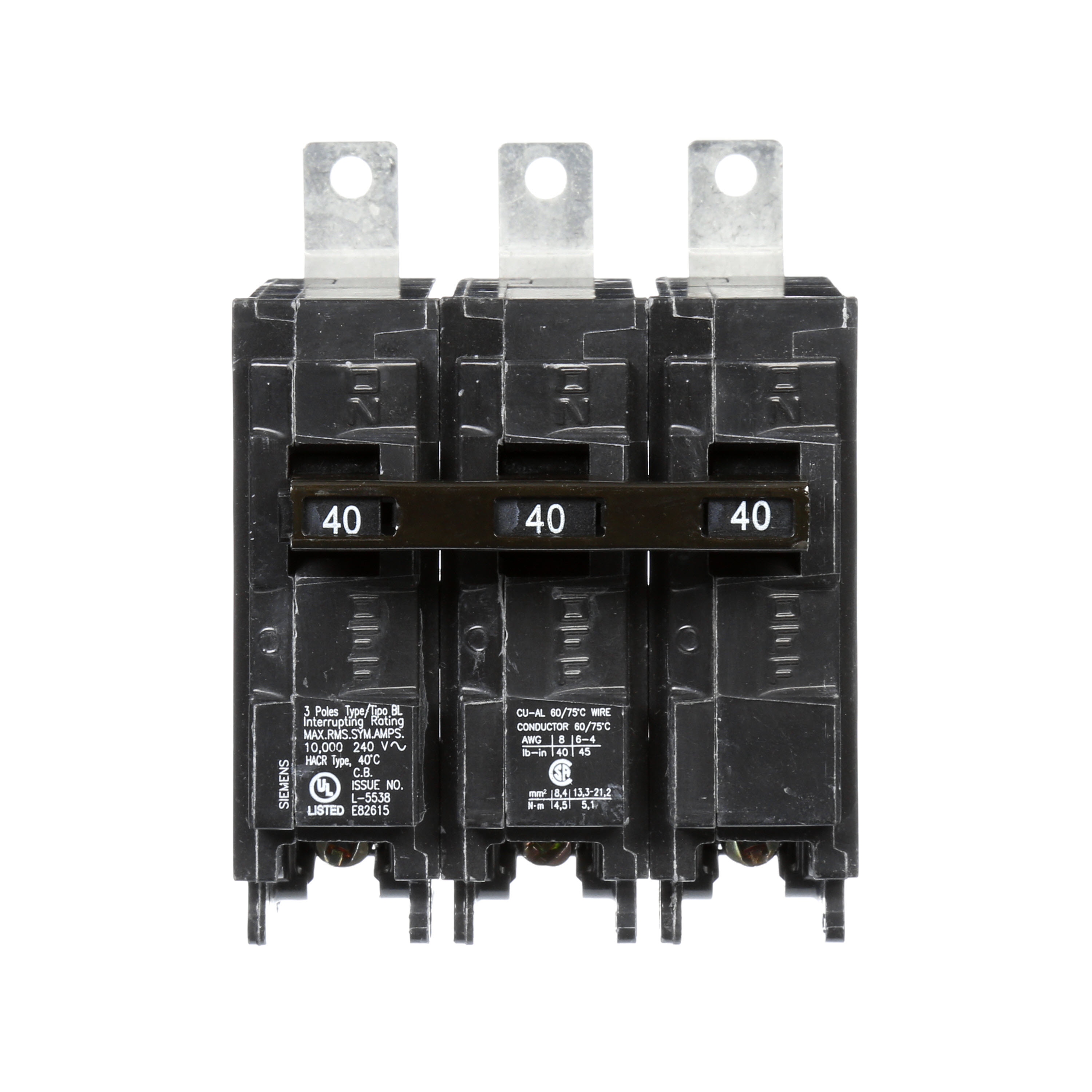 Siemens Low Voltage Molded Case Circuit Breakers Panelboard Mounting 240V Circuit Breakers - Type BL, 3-Pole, 240VAC are Circuit Protection Molded Case CircuitBreakers. BREAKER 40A 3P 240V 10K BL