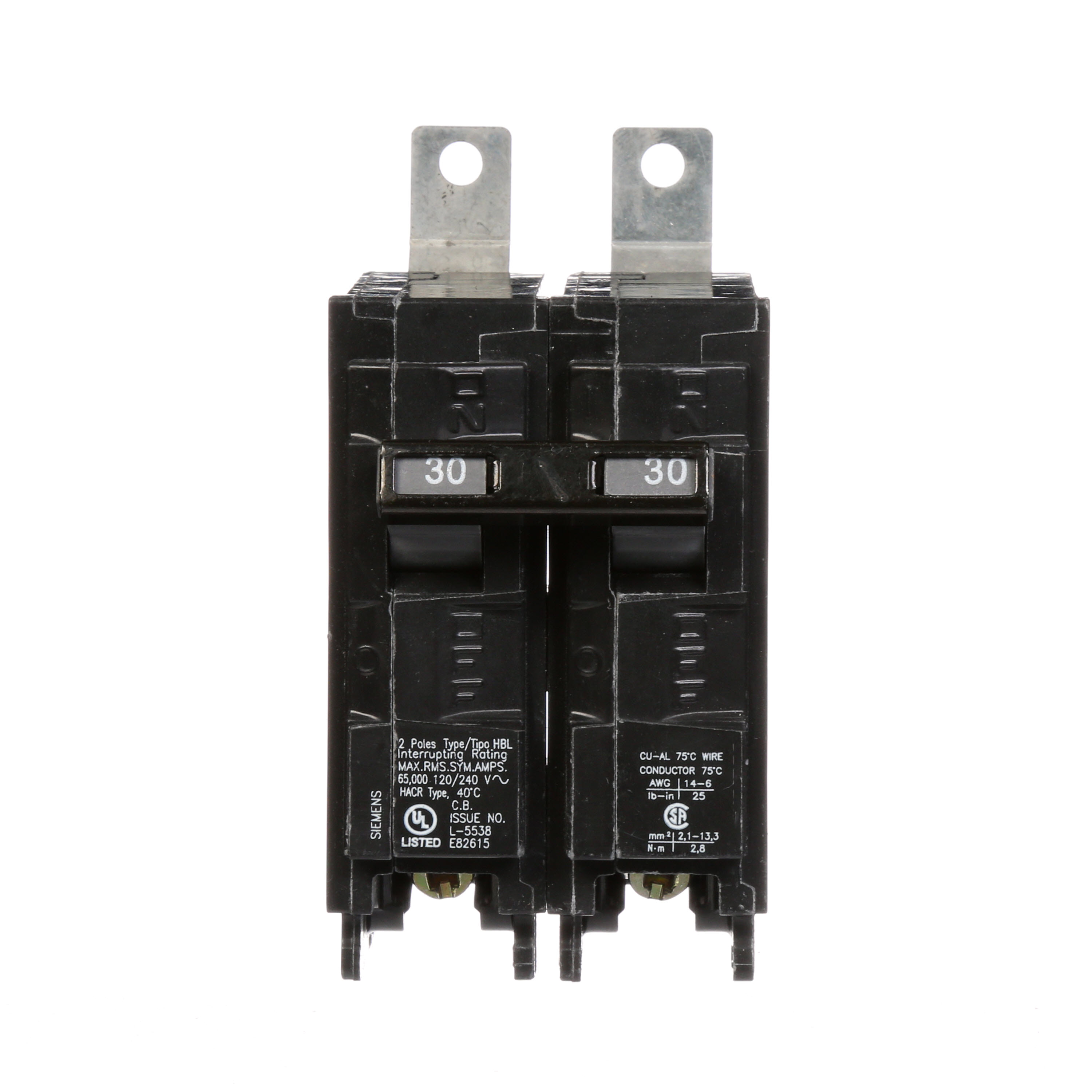 Siemens Low Voltage Molded Case Circuit Breakers Panelboard Mounting 240V Circuit Breakers - Type BL, 2-Pole, 120/240VAC are Circuit Protection Molded Case Circuit Breakers. Type HBL Application Electrical Distribution Standard UL 489 Voltage Rating 120/240V A mperage Rating 30A Trip Range Thermal Magnetic Interrupt Rating 65 AIC Number Of Poles 2P