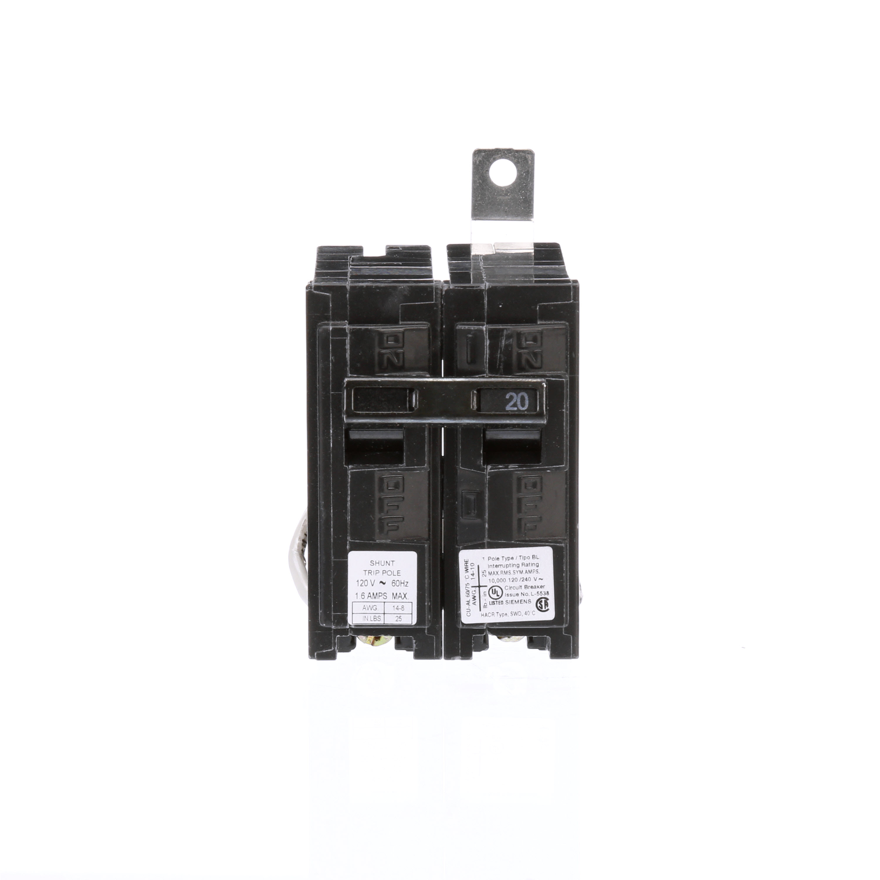 BREAKER 20A 1P 120V 10K BL 120V SHUNT 10 KAIC, W/120V S.T., FACTORY INSTALLED