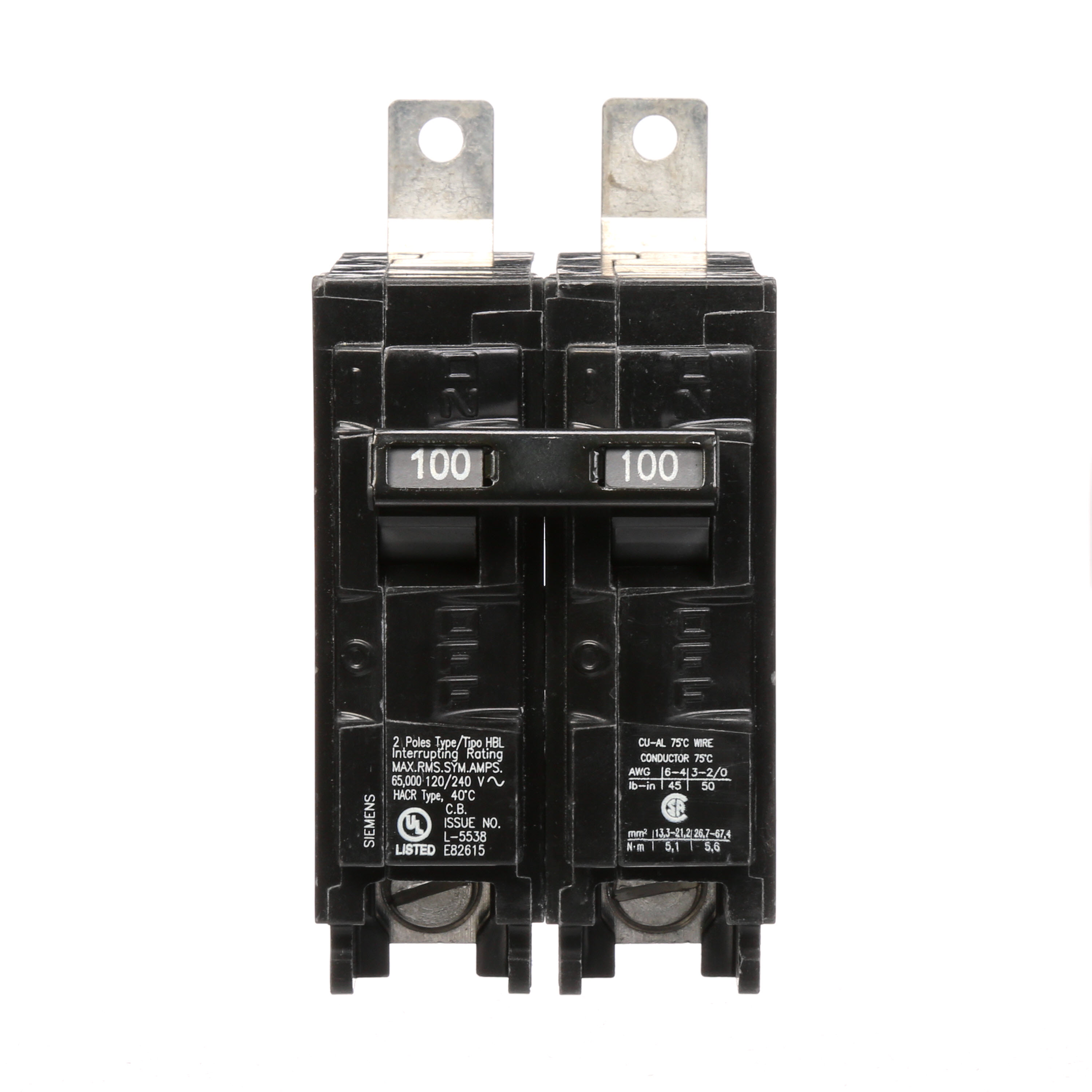 Siemens Low Voltage Molded Case Circuit Breakers Panelboard Mounting 240V Circuit Breakers - Type BL, 2-Pole, 120/240VAC are Circuit Protection Molded Case Circuit Breakers. Type HBL Application Electrical Distribution Standard UL 489 Voltage Rating 120/240V A mperage Rating 100A Trip Range Thermal Magnetic Interrupt Rating 65 AIC Number Of Poles 2P