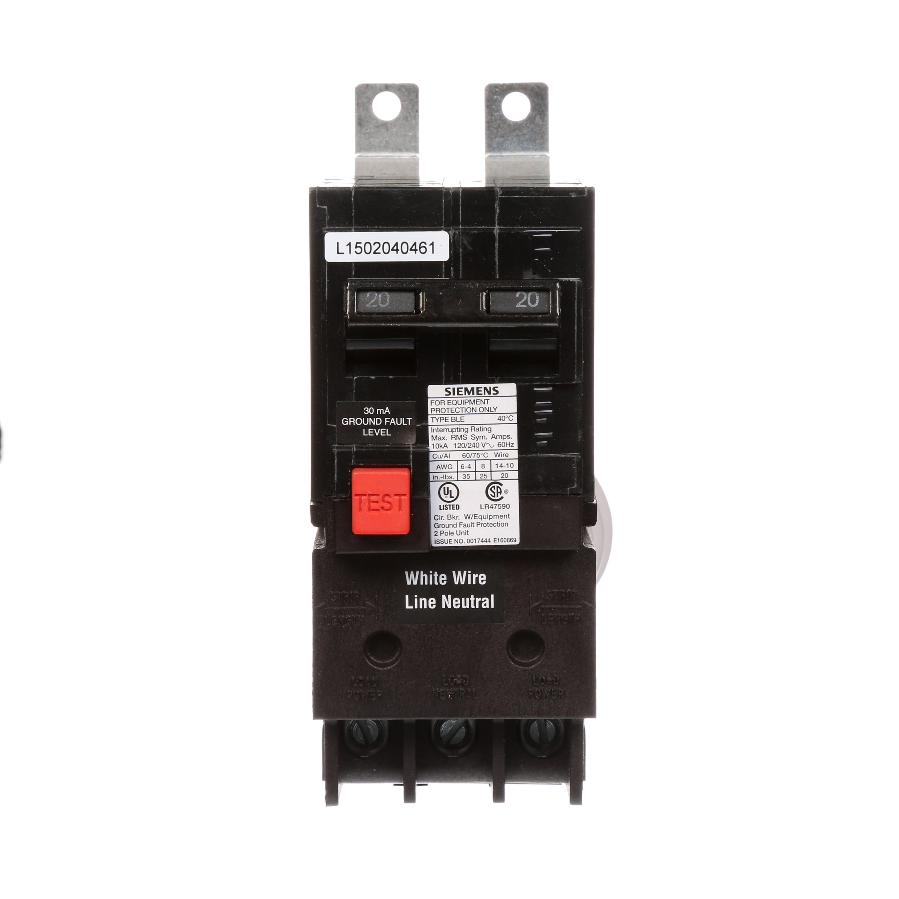 Siemens Low Voltage Molded Case Circuit Breakers Panelboard Mounting 240V GFCI Circuit Breakers - 2-Pole, GFCI - BLE, 10KAIC, 120/240VAC are Circuit ProtectionMolded Case Circuit Breakers. Sub Brand N/A Type BL Special Features N/A Application Electrical Distribution Standard UL 489 Voltage Rating 120/240V Amperage Rating 20A Load Rating N/A Frequency Rating N/A Phase N/A Frame N/A Trip Type N/ATrip Range Thermal Magnetic Interrupt Rating 10 AIC Number Of Poles 2P