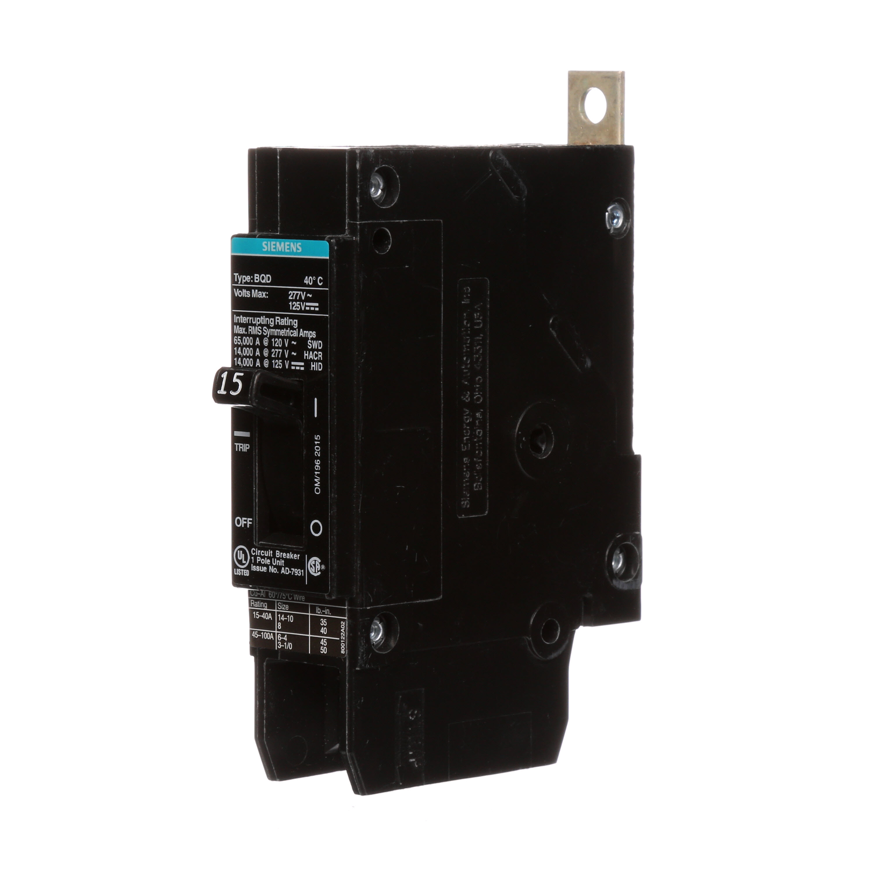 BREAKER BQD 1P 15A 277VAC 14KA UL 10 KAIC