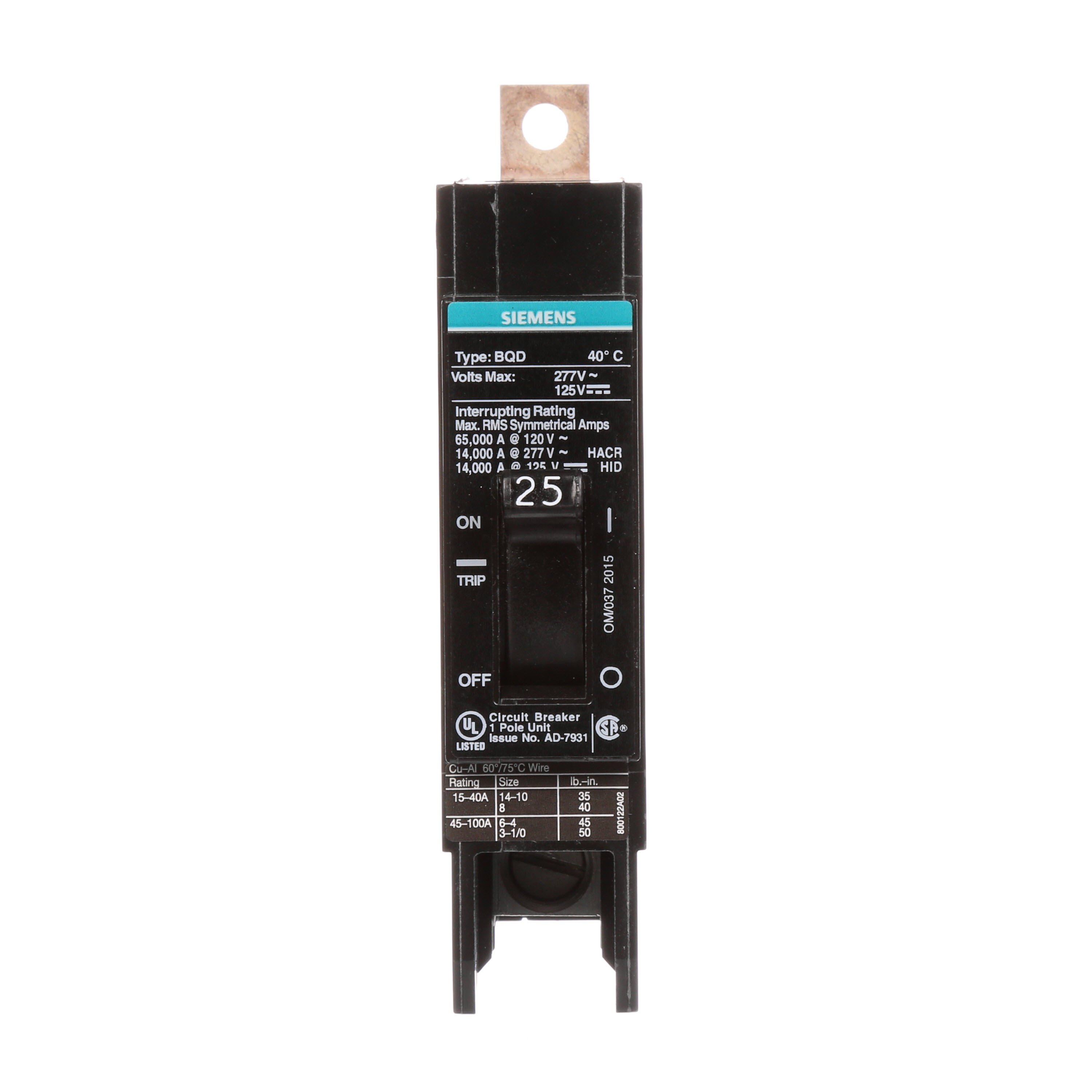BREAKER BQD 1P 25A 277VAC 14KA 10 KAIC
