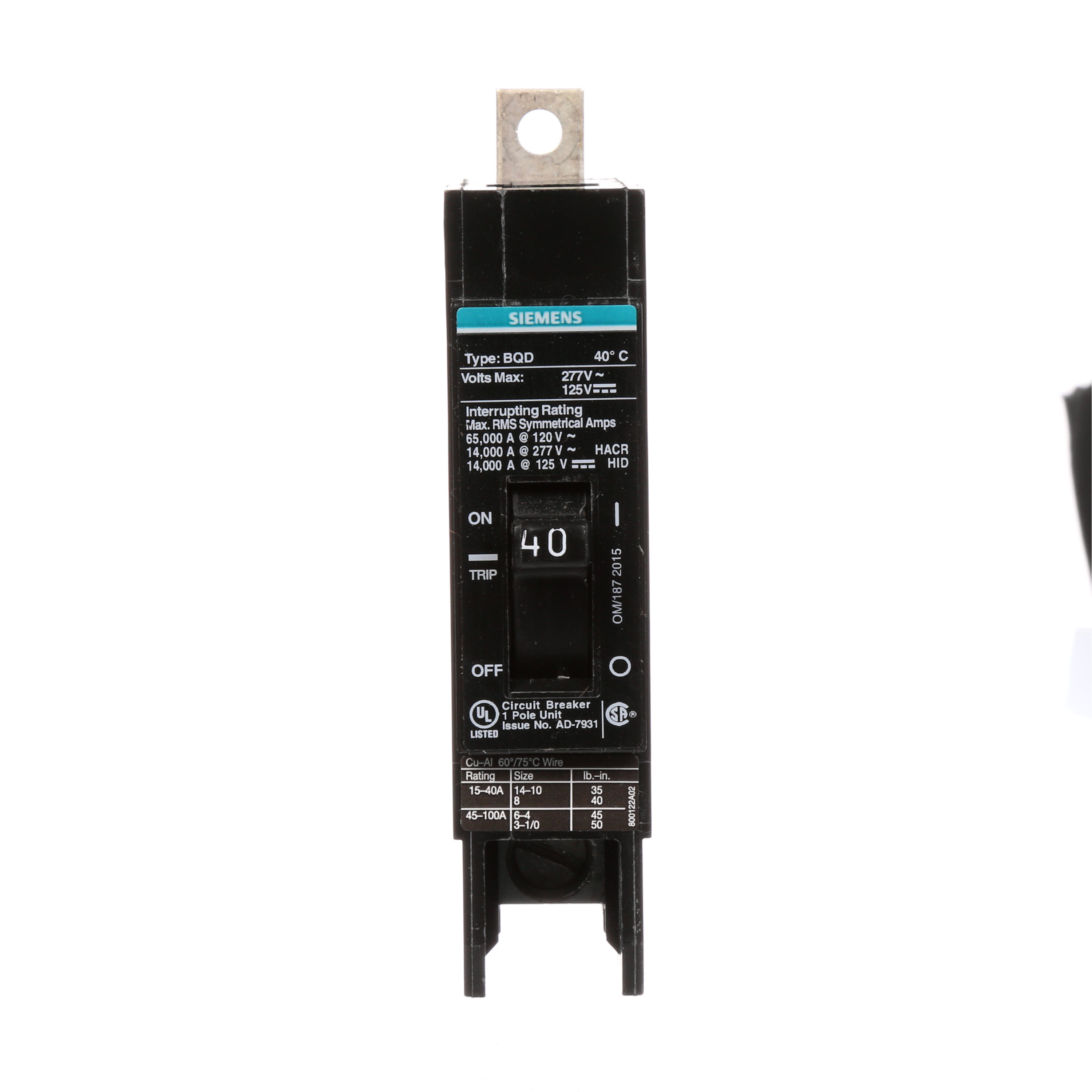 BREAKER BQD 1P 40A 277VAC 14KA 10 KAIC
