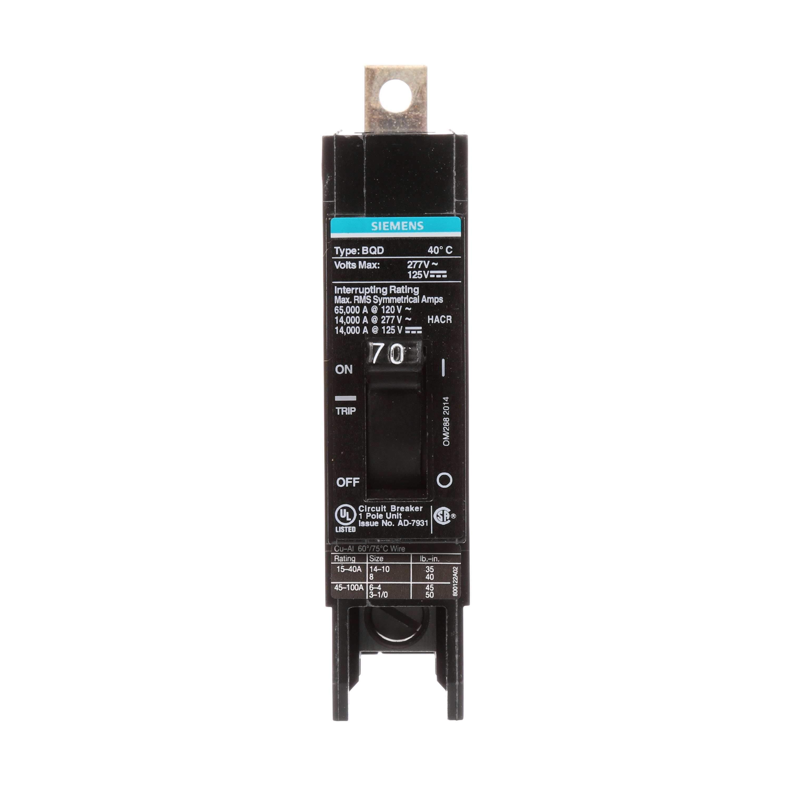 BREAKER BQD 1P 70A 277VAC 14KA 10 KAIC