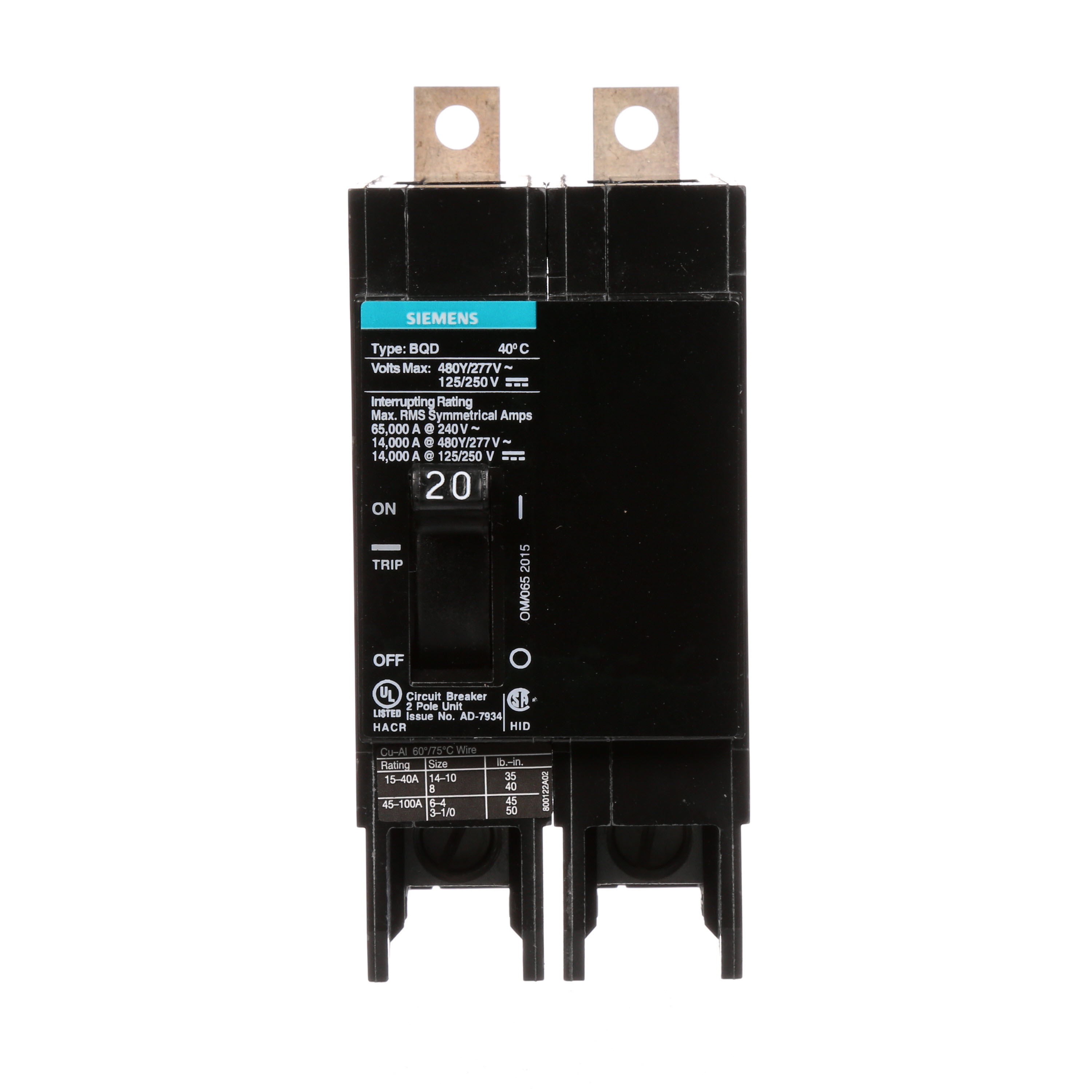 BREAKER BQD 2P 20A 480VAC 14KA 10 KAIC