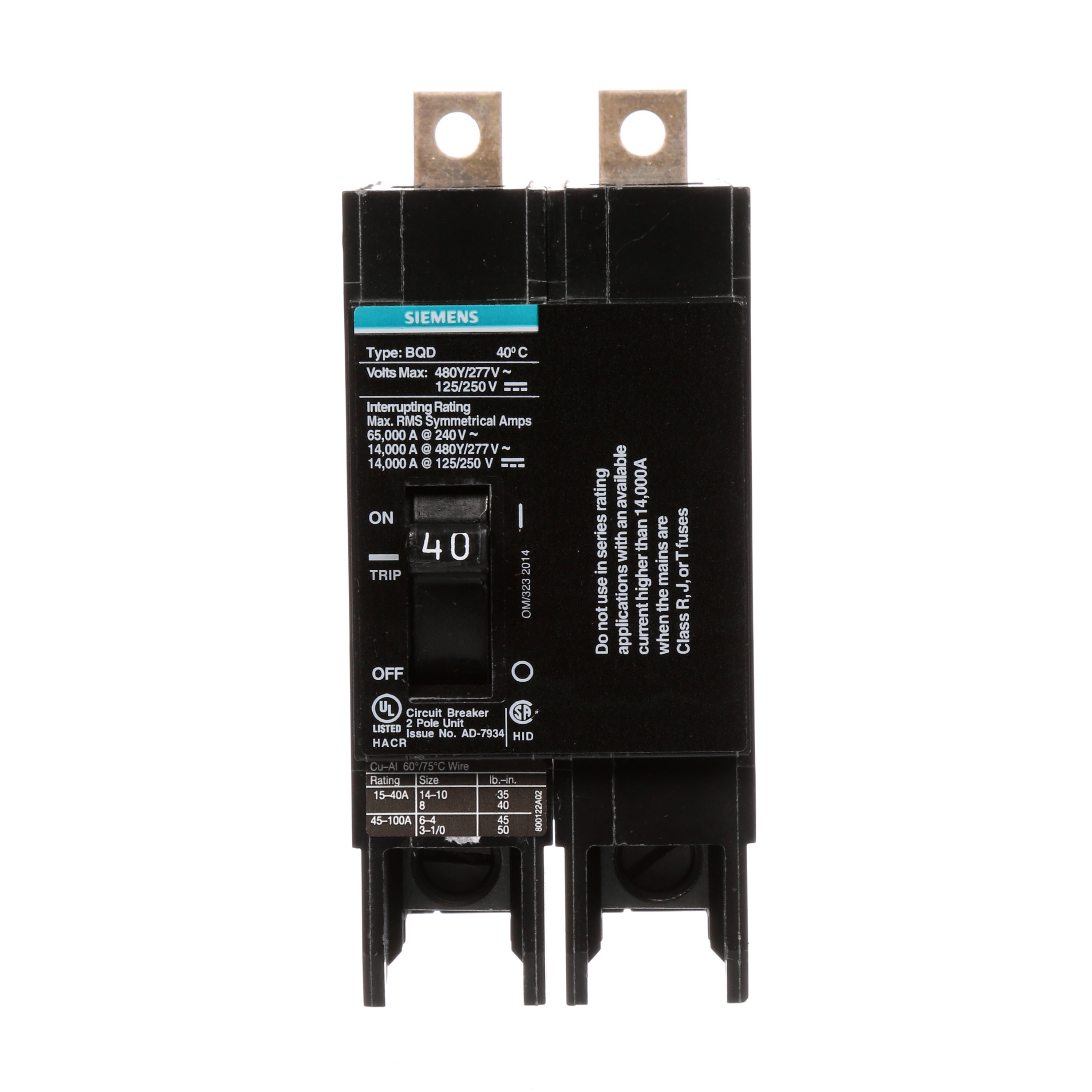 BREAKER BQD 2P 40A 480VAC 14KA 10 KAIC