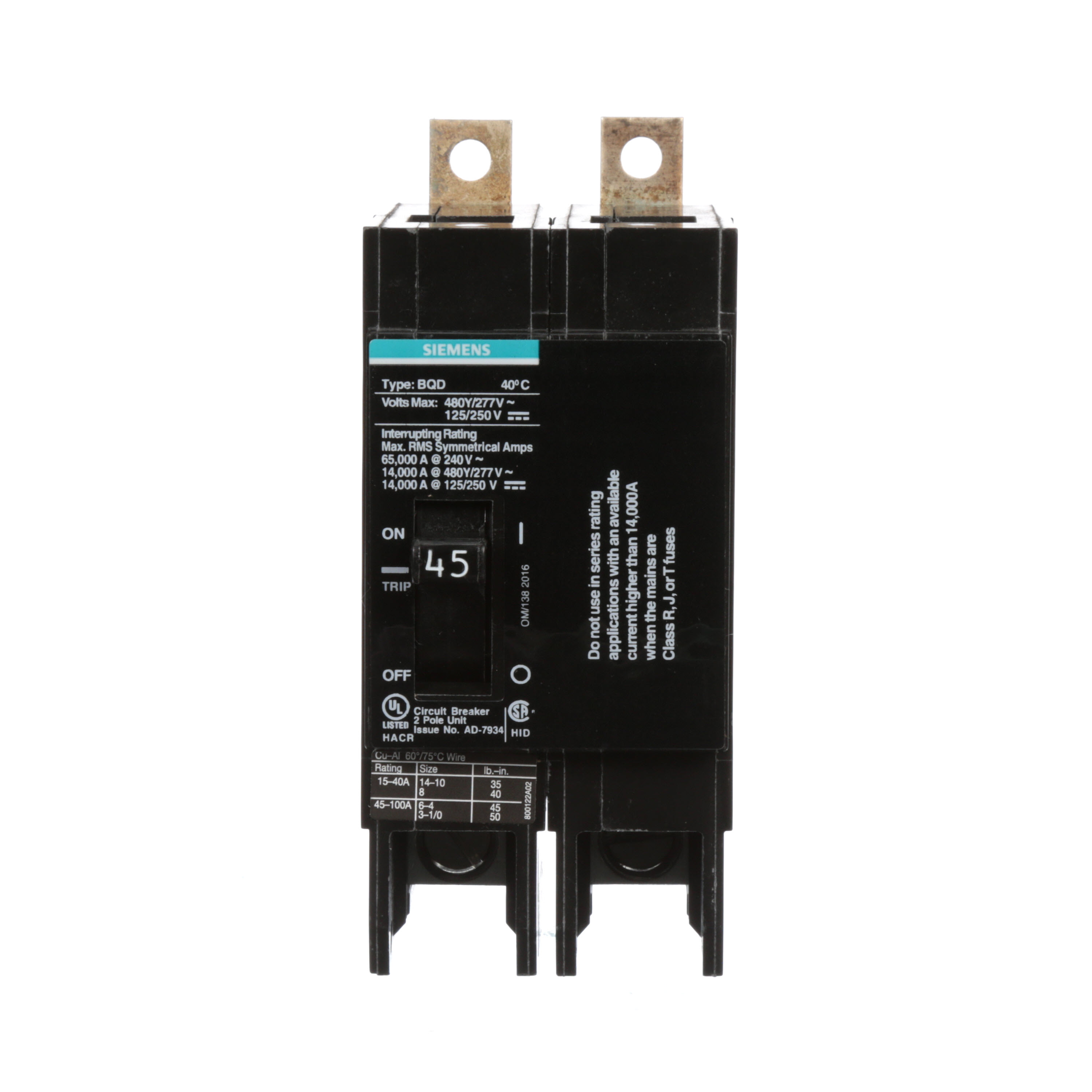 BREAKER BQD 2P 45A 480VAC 14KA 10 KAIC