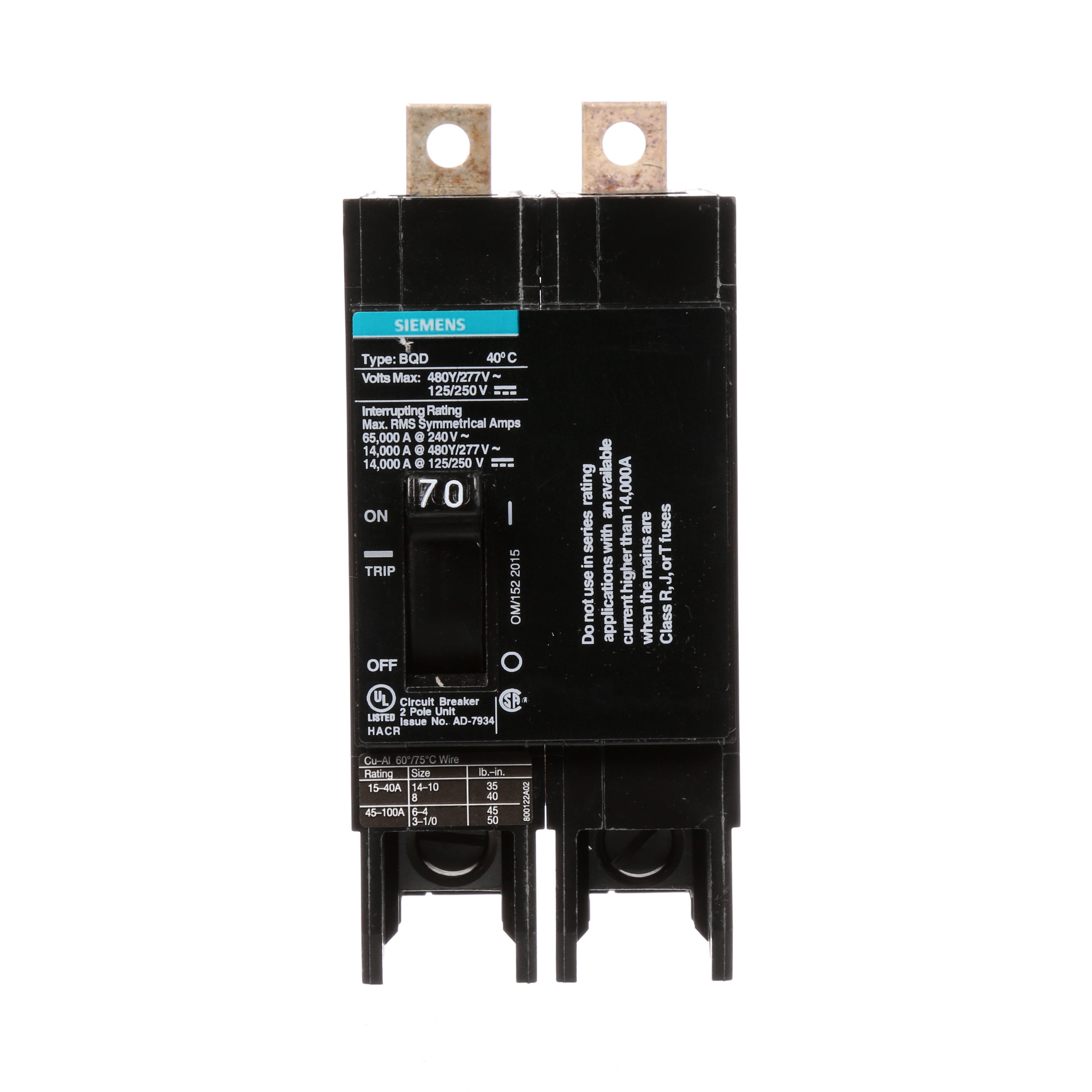BREAKER BQD 2P 70A 480VAC 14KA 10 KAIC