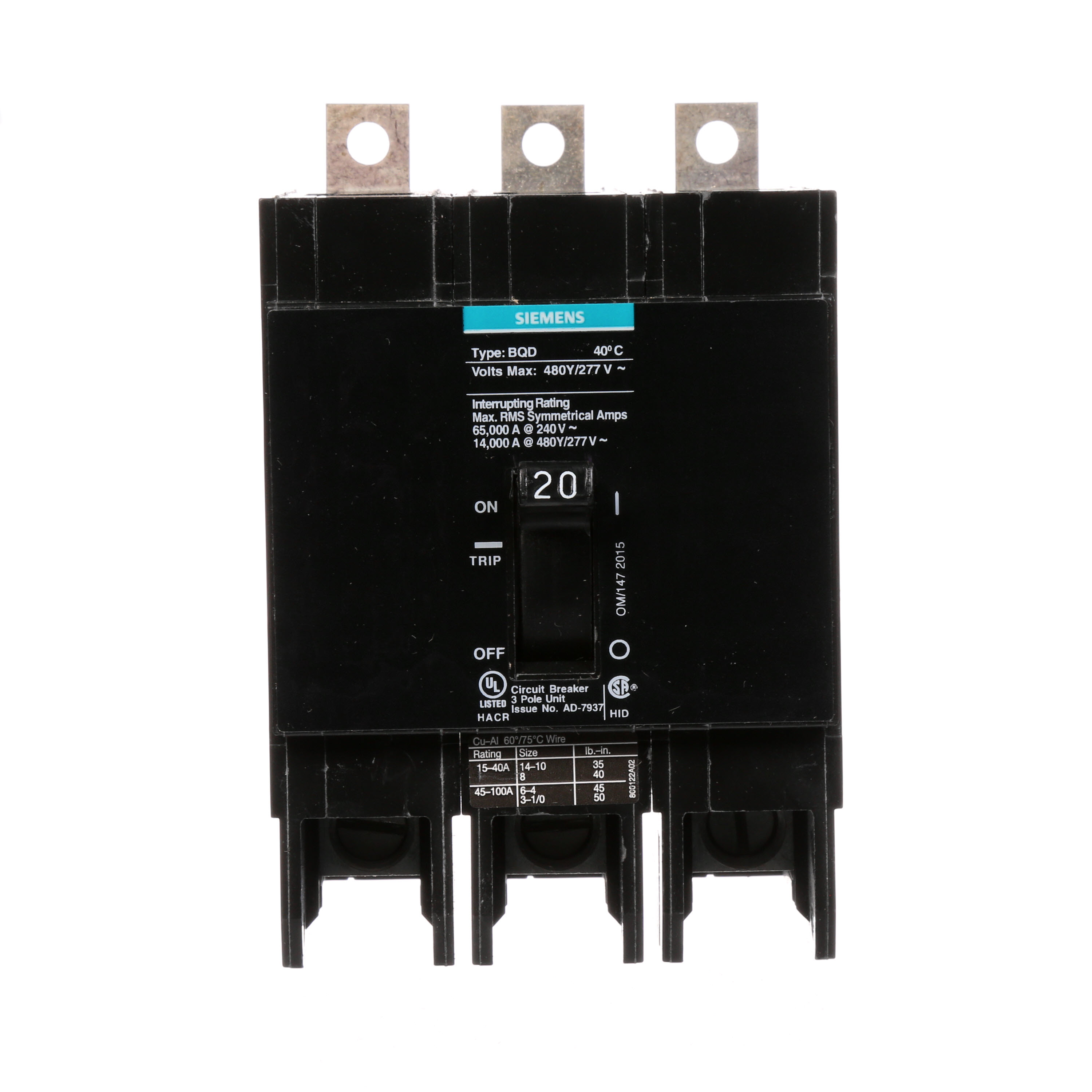BREAKER BQD 3P 20A 480VAC 14KA 10 KAIC