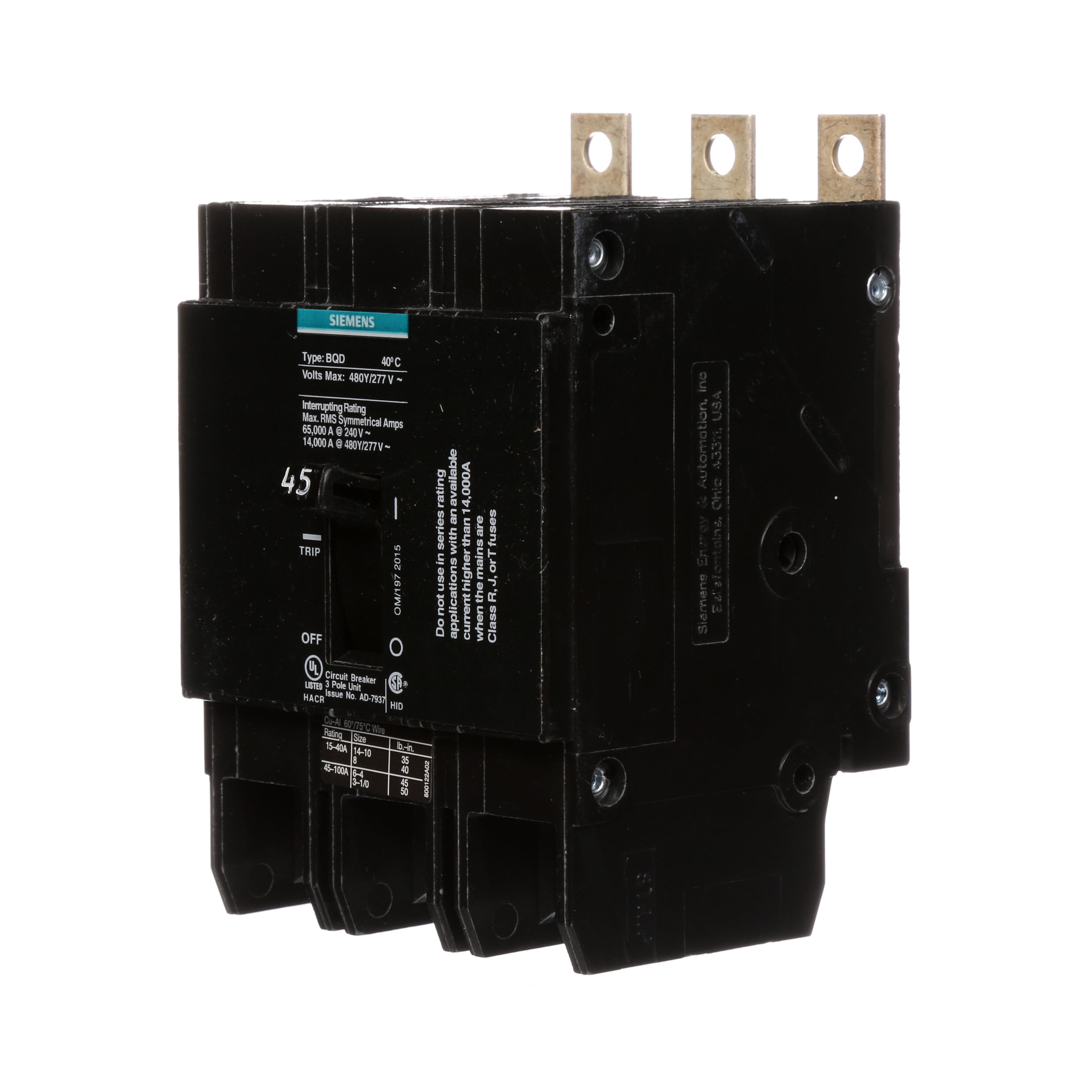 BREAKER BQD 3P 45A 480VAC 14KA 10 KAIC