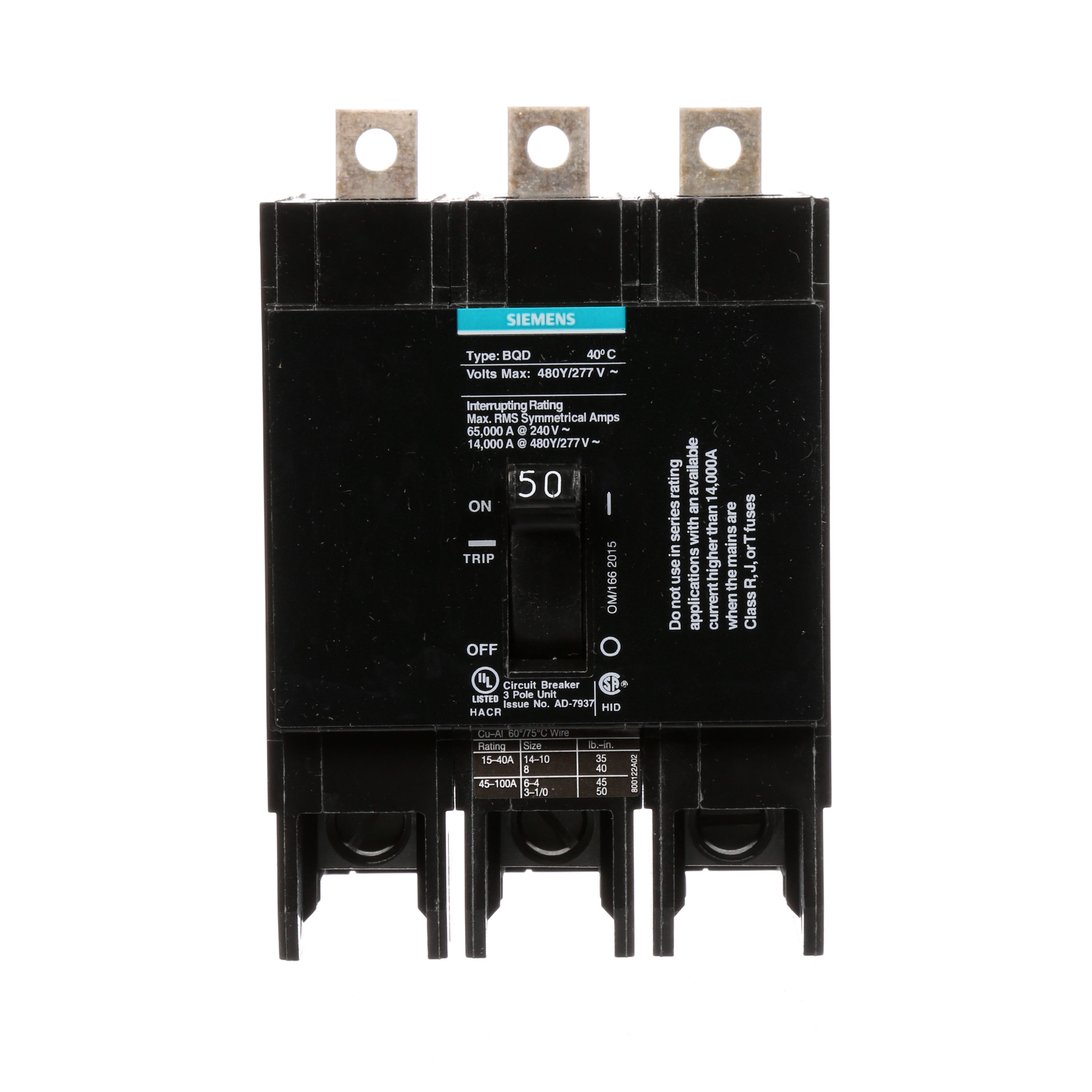 BREAKER BQD 3P 50A 480VAC 14KA 10 KAIC