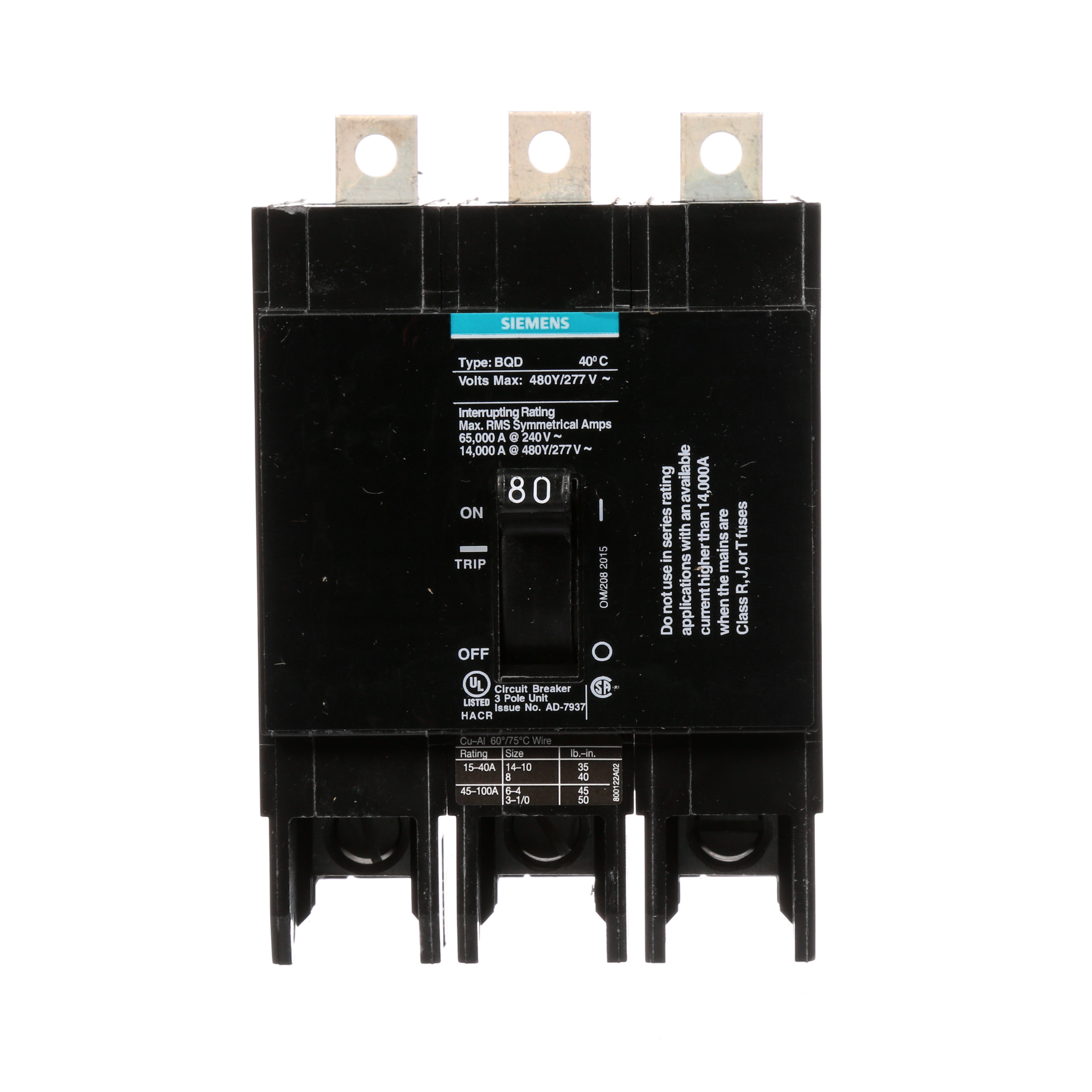 BREAKER BQD 3P 80A 480VAC 14KA 10 KAIC