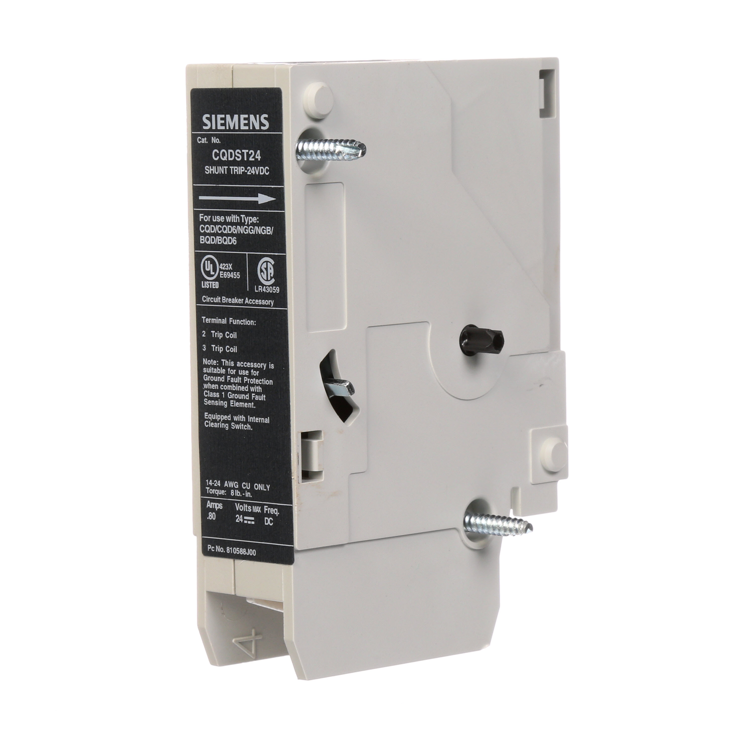 Siemens Low Voltage Molded Case Circuit Breakers General Purpose MCCBs - 3-pole, TM - CQD6, 10KAIC, 600/347VAC are Circuit Protection Molded Case Circuit Breakers. BREAKER CQD 24VDC SHUNT TRIP