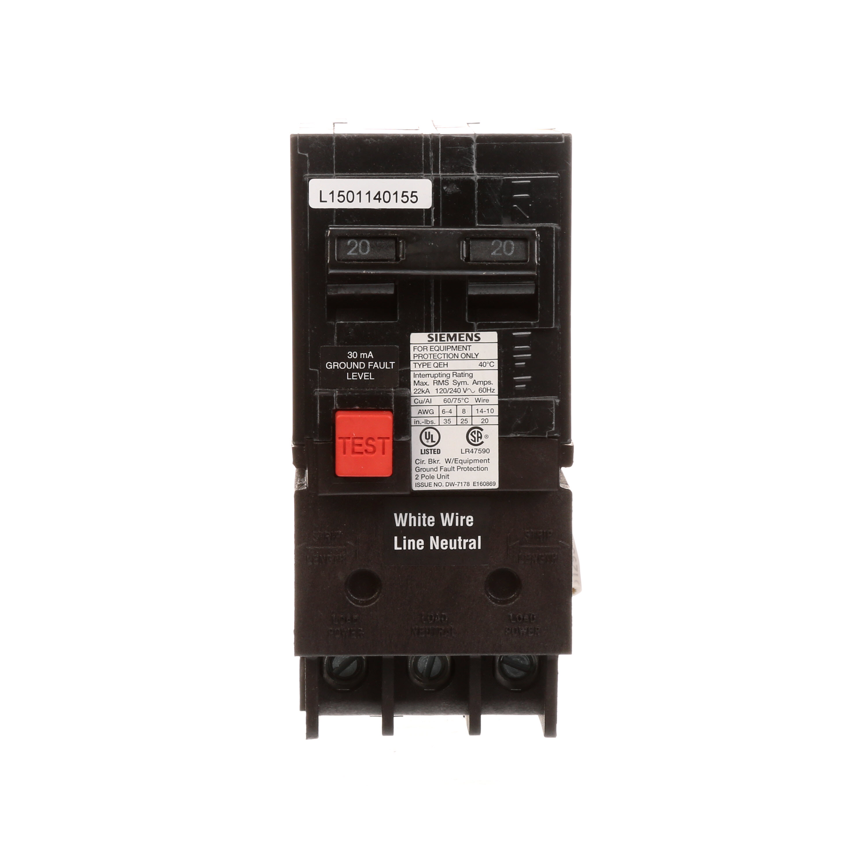 Siemens Low Voltage Residential Circuit Breakers Miniature Circuit Breakers GFCI - Equipment Protect 2-pole plug-on 22k are Circuit Protection Load Center Mains, Feeders, and Miniature Circuit Breakers. Sub Brand N/A Type QEH Special Features N/A Application Electrical Distribution Standard UL 489 Voltage Rating 120/240V Amperage Rating 20A Load Rating N/A Frequency Rating N/A Phase N/A Frame N/ATrip Type N/A Trip Range Thermal Magnetic Interrupt Rating 22 AIC Number Of Poles 2P
