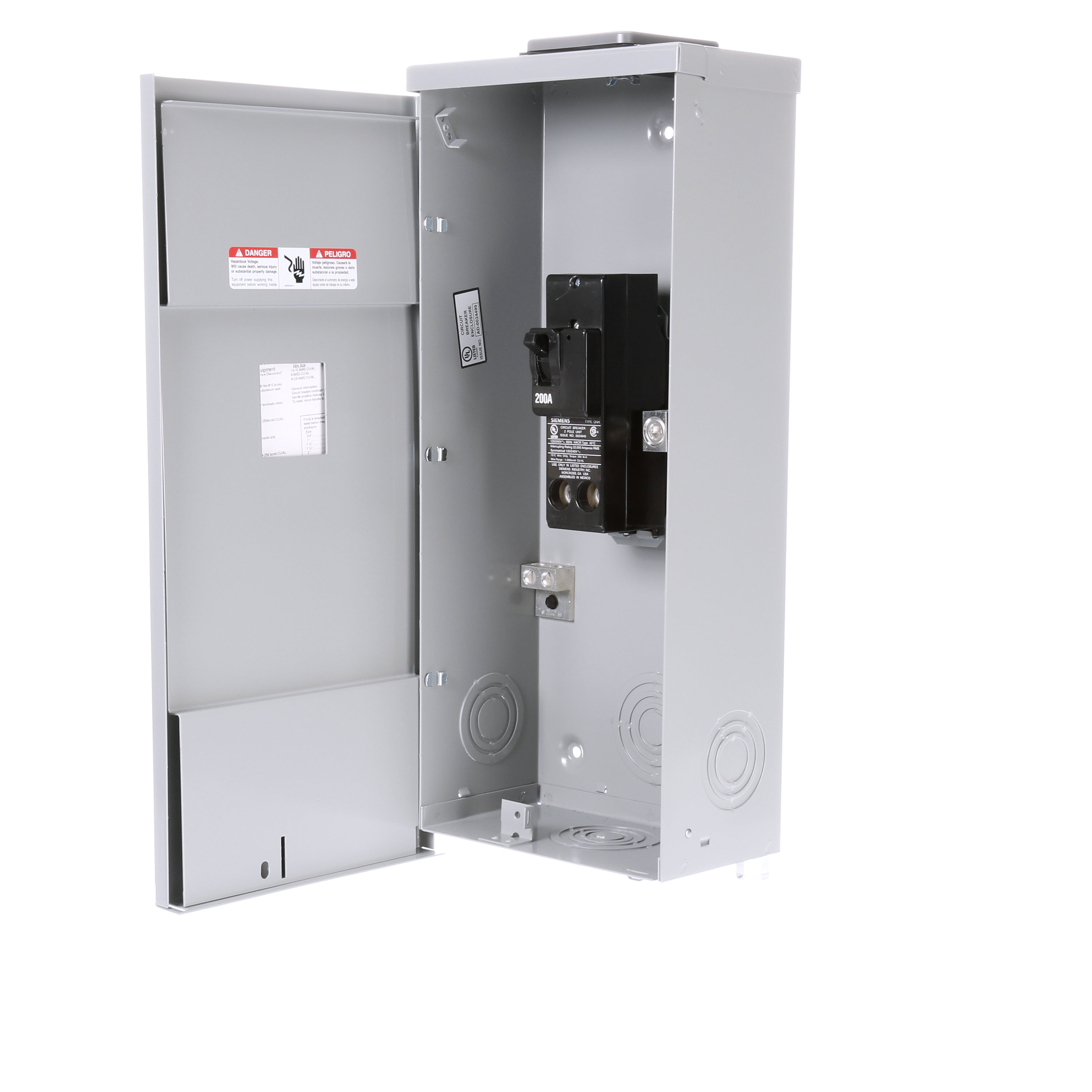 Siemens Low Voltage Residential Specialty Load Centers CB Enclosures. Load Centers Type 1Application Residential V. Rating 120/240V A. Rating 200A Phase 1PH Load Regulation 200A Wiring Conf 3w Bus Rating 200A Interrupt Rating 22000AIC
