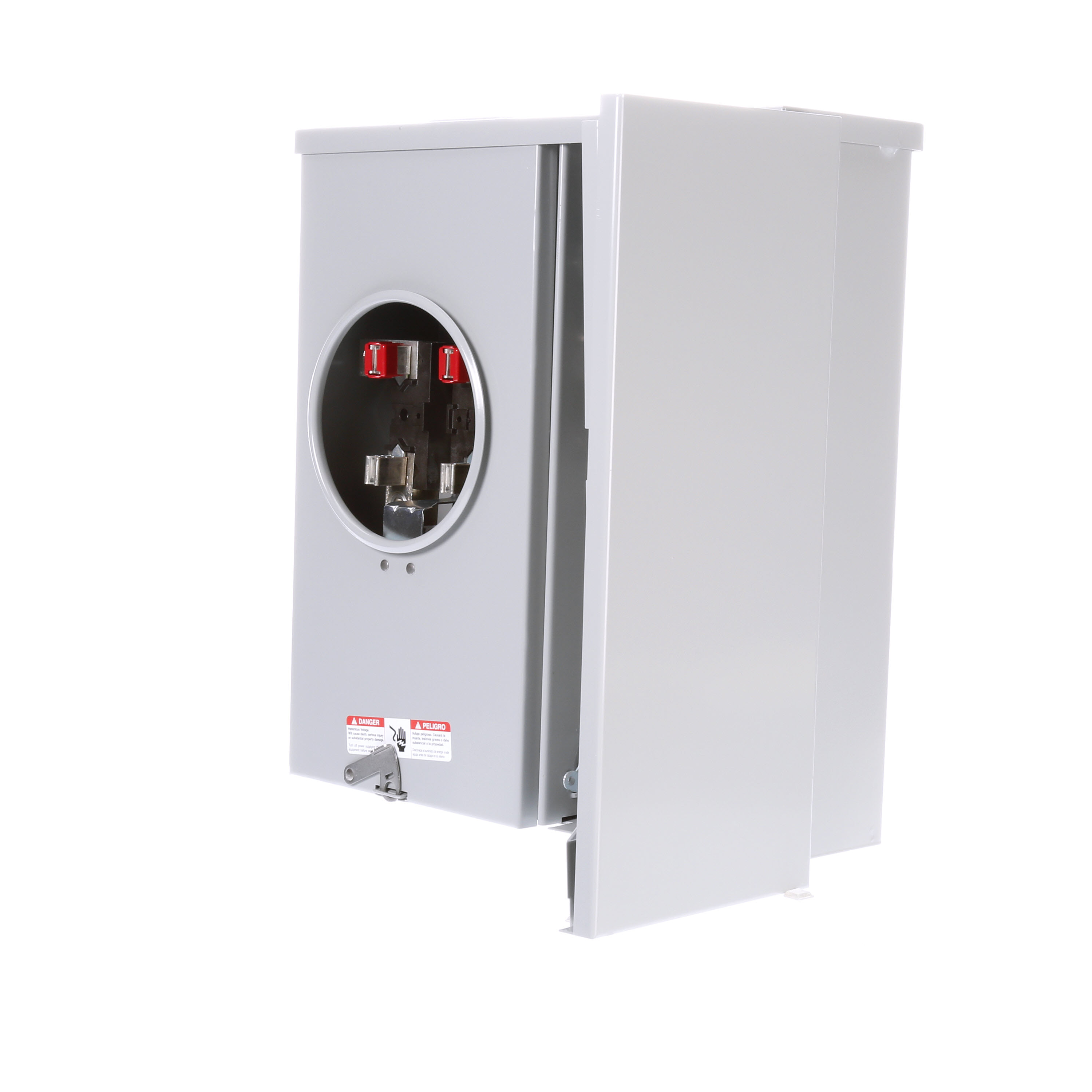 SIEMENS LOW VOLTAGE METER MAIN. FACTORY INSTALLED MAIN BREAKER 2 (1 INCH) SPACES INTERIOR ALLOWING MAX 2 CIRCUITS. 4-JAW METER / 1-PHASE SYSTEM RATED 200A. SPECIAL FEATURES OH/UG FEED, RING TYPE COVER