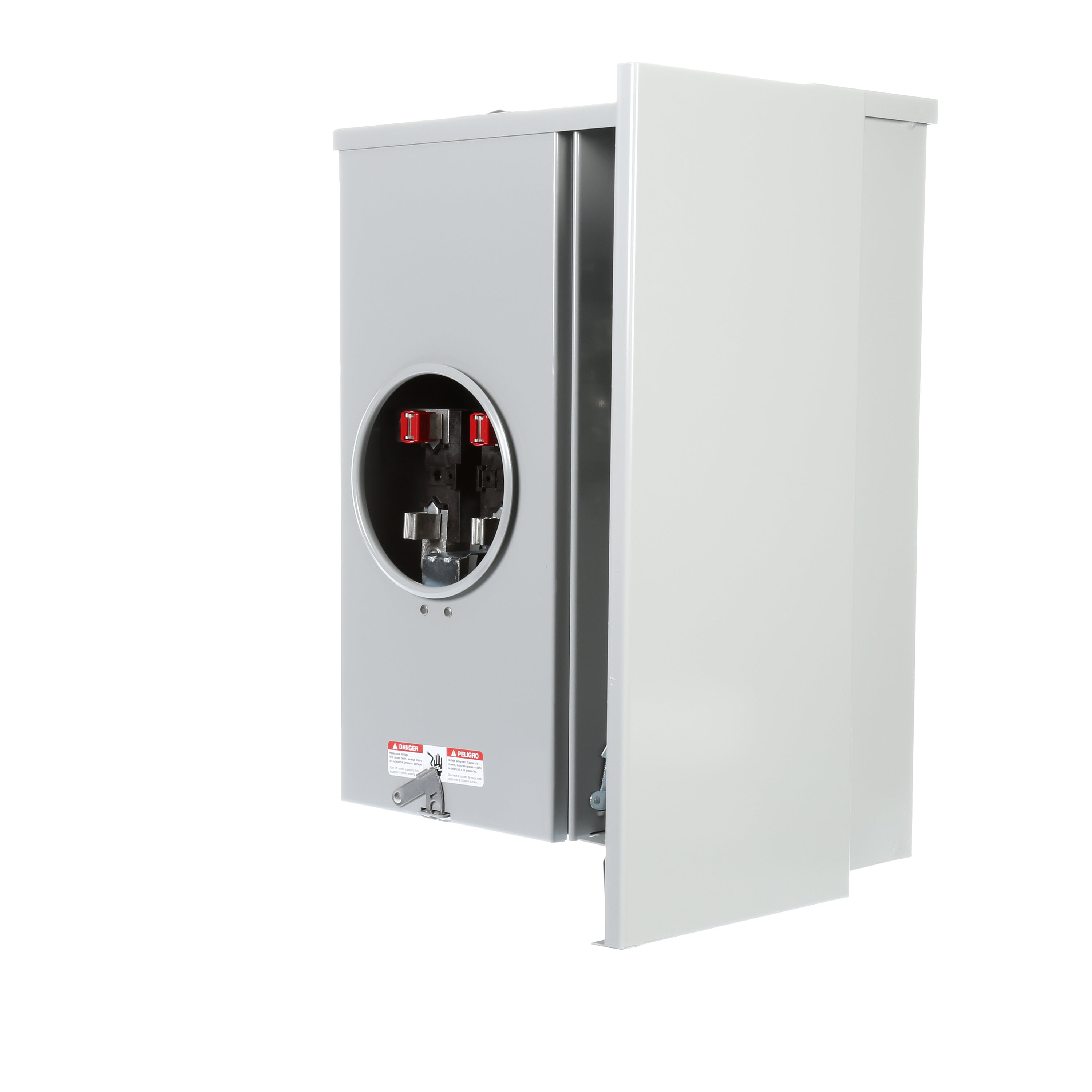 SIEMENS LOW VOLTAGE METER MAIN. MAIN LUG 4 (1 INCH) SPACES INTERIOR ALLOWING MAX 6 CIRCUITS. 4-JAW METER / 1-PHASE SYSTEM RATED 200A. SPECIAL FEATURES OH/UG FEED, RING TYPE COVER, DOUBLE HUB PROVISION