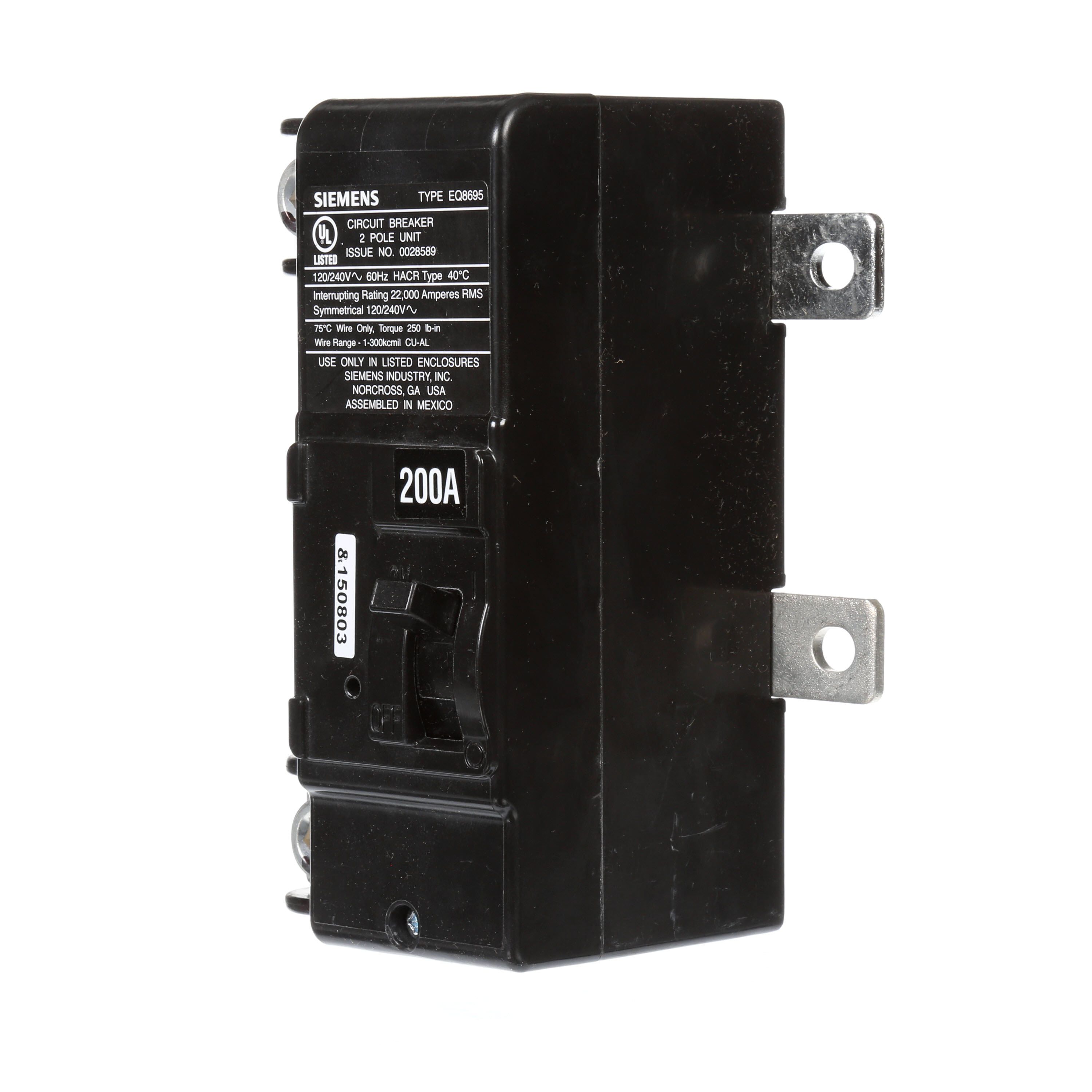 Siemens Low Voltage Residential Circuit Breakers Main Breakers - Family G Mainsare Circuit Protection Load Center Mains, Feeders, and Miniature Circuit Breakers. Load center conversion kit 1-Phase main breaker.. Rated (200 - 225A) AIR 22 KA.