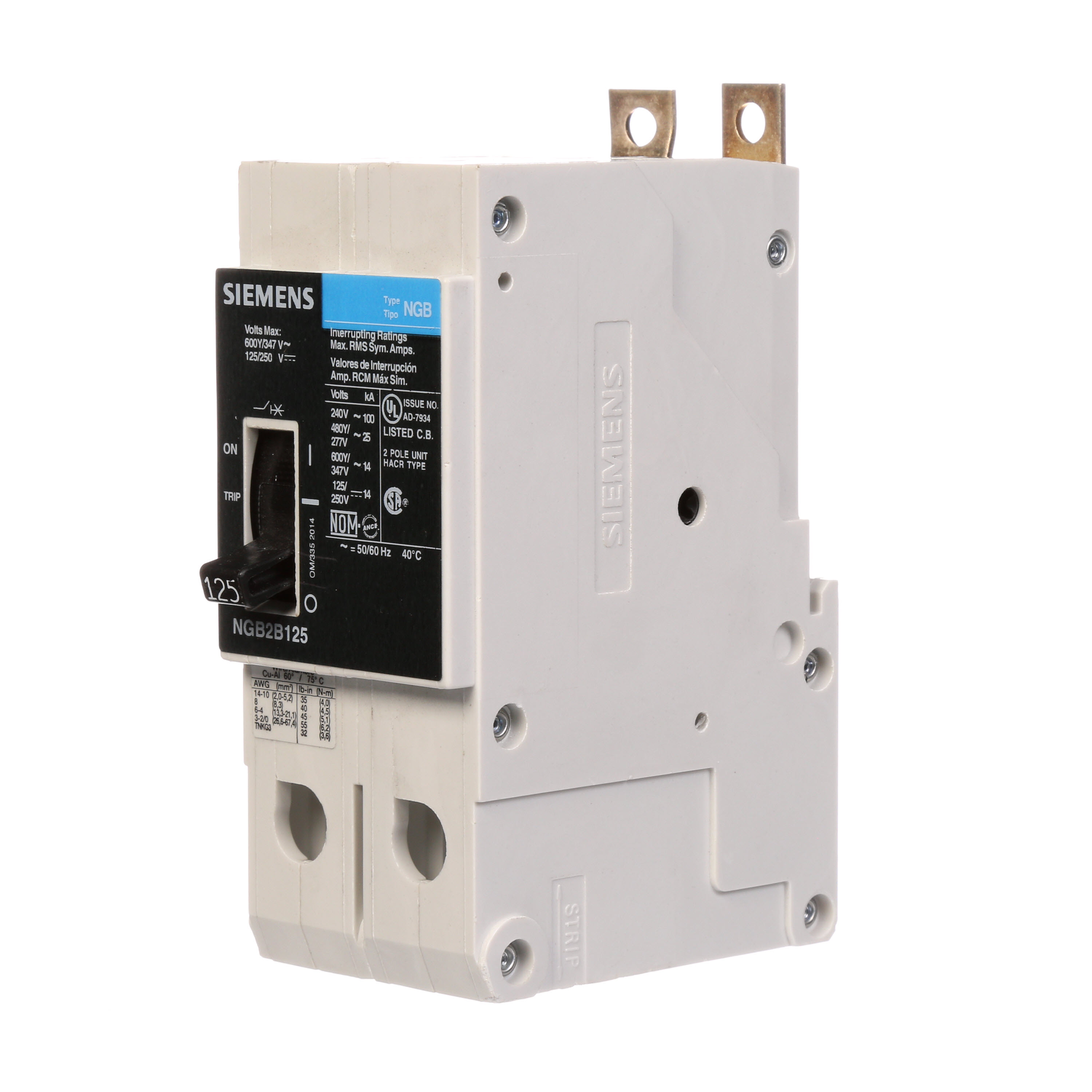 Product image for Siemens NGB2B125B 2-Pole 125 Amp 600 Volt 14 kA Molded Case Circuit Breaker