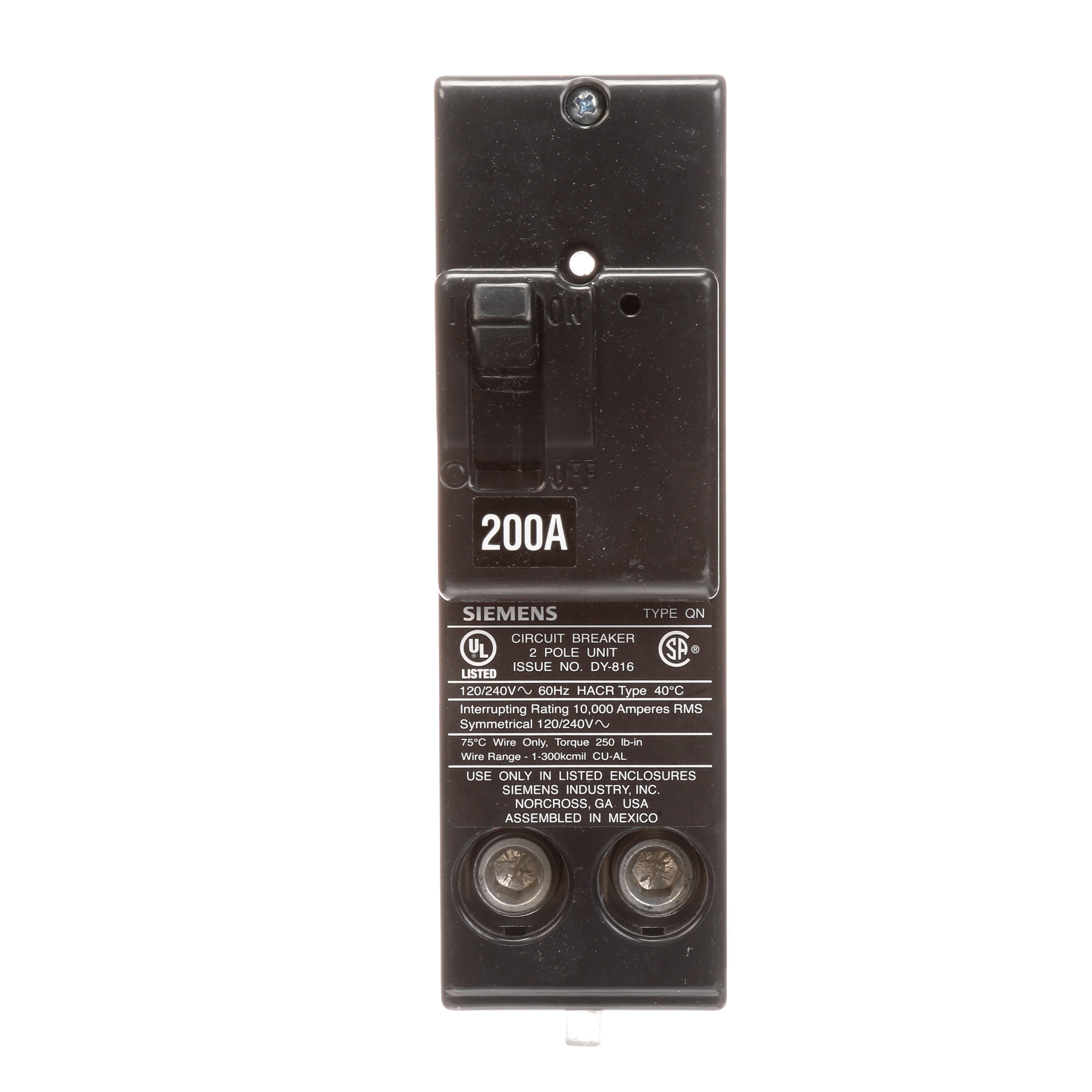 Siemens Low Voltage Residential Circuit Breakers Main Breakers - Branch Main Breakers Non-reversible are Circuit Protection Load Center Mains, Feeders, and Miniature Circuit Breakers. BREAKER 200A 2P 120/240V 10K QN