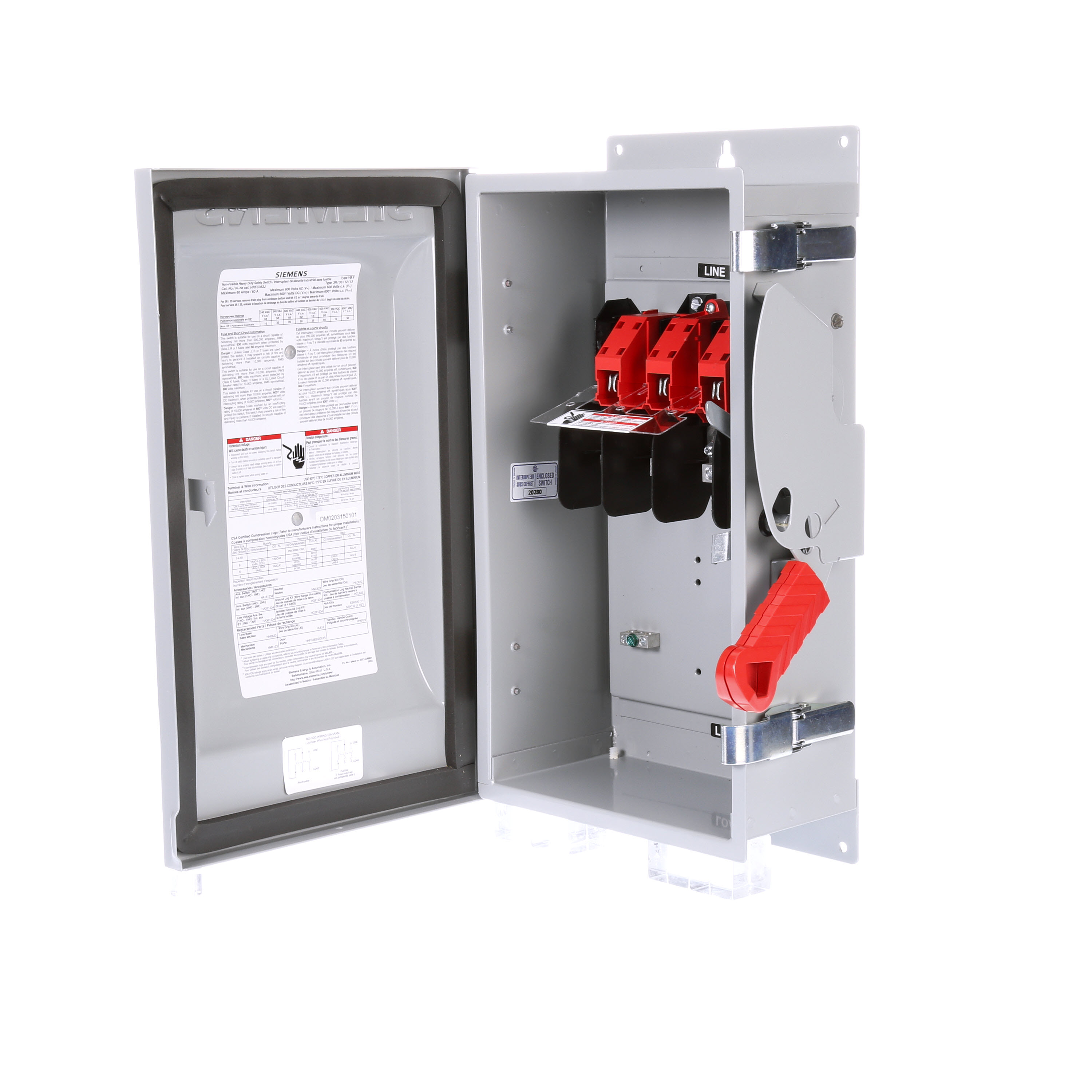 Siemens Low Voltage Circuit Protection Heavy Duty Safety Switches. CSA 60A 3P 3W 600V NON FUSED HD TY 12
