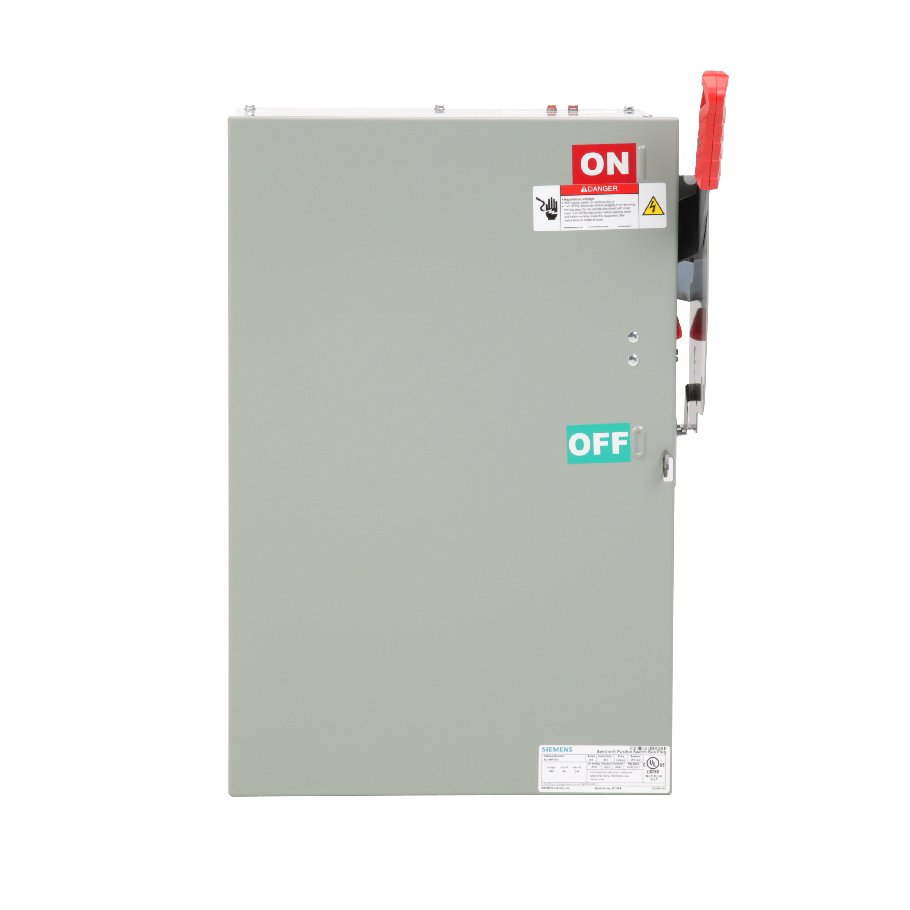 3 Phase 3 Wire Sentron II Heavy Duty Fusible Switch, Horizontal Orientation. 600V , 200A Max Ampere Rating, IP40