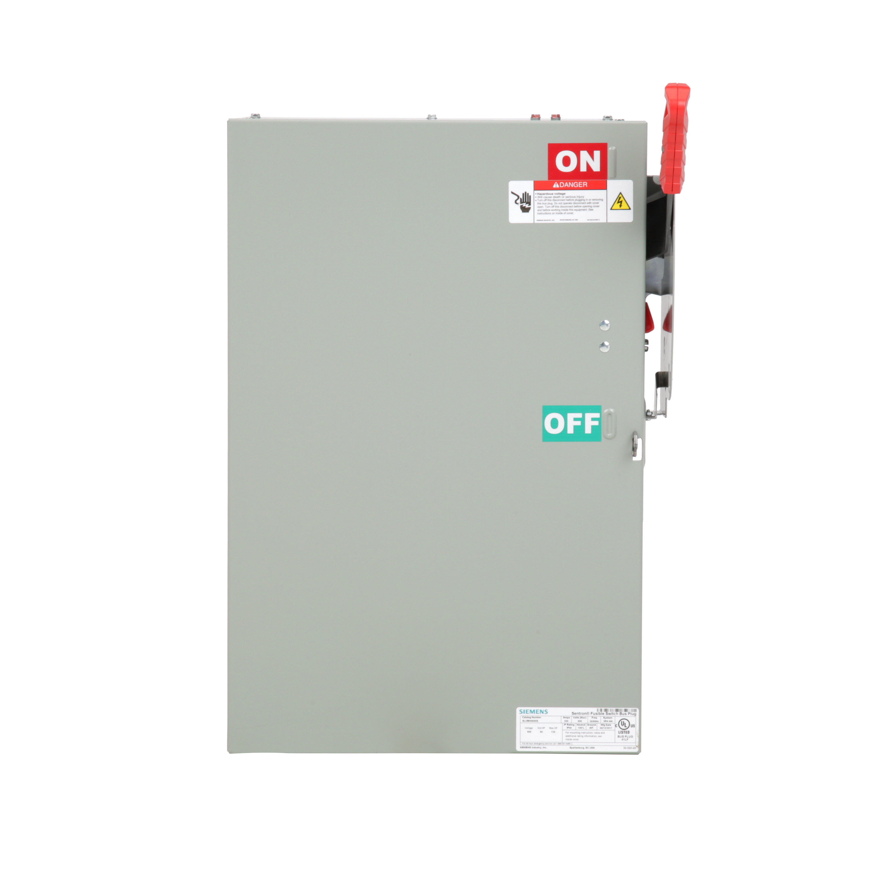 3 Phase 4 Wire Sentron II Heavy Duty Fusible Switch, Horizontal Orientation. 600V , 200A Max Ampere Rating, IP40, Internal Ground
