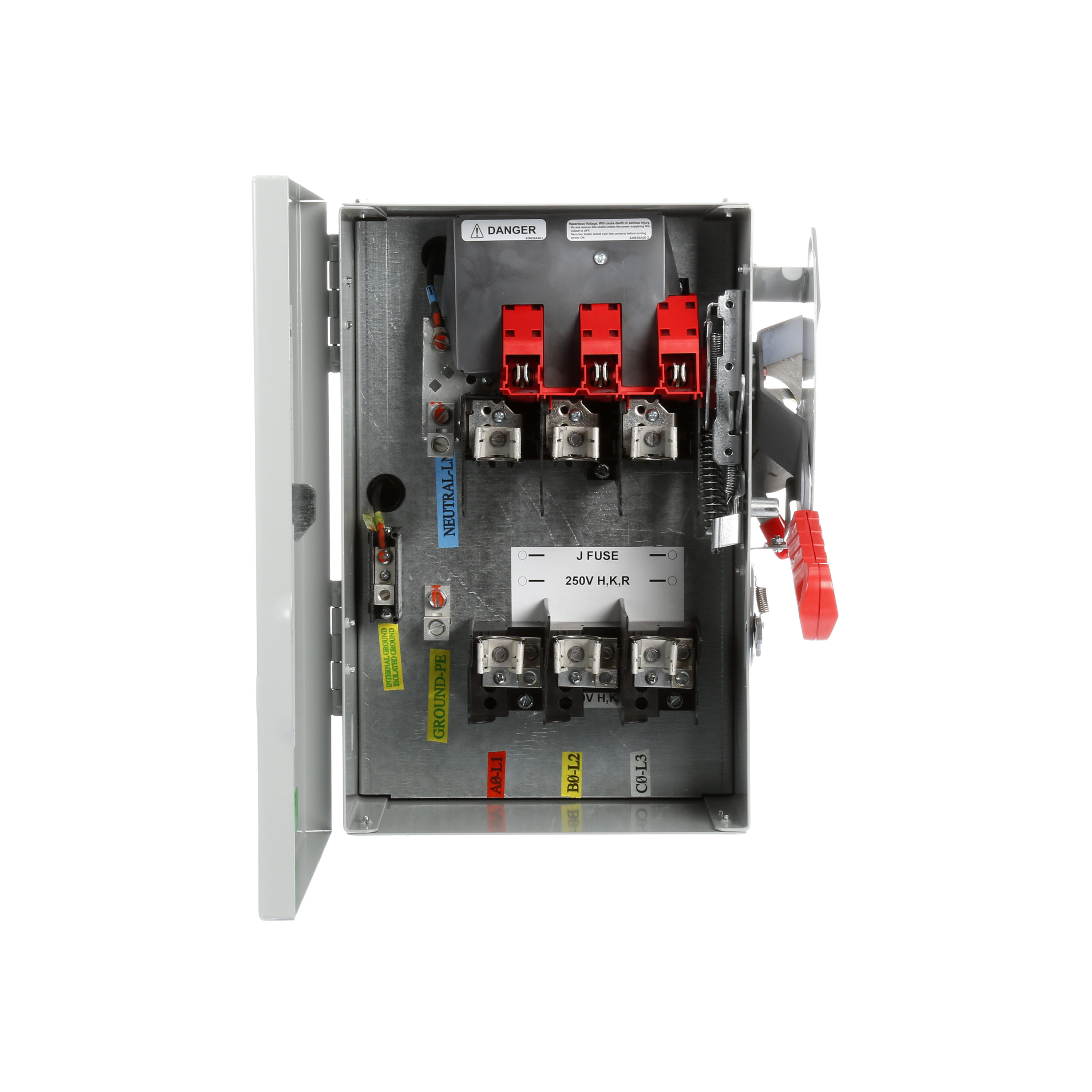 3 Phase 4 Wire Sentron II Heavy Duty Fusible Switch, Riser Orientation. 600V , 60A Max Ampere Rating, IP40, Internal Ground