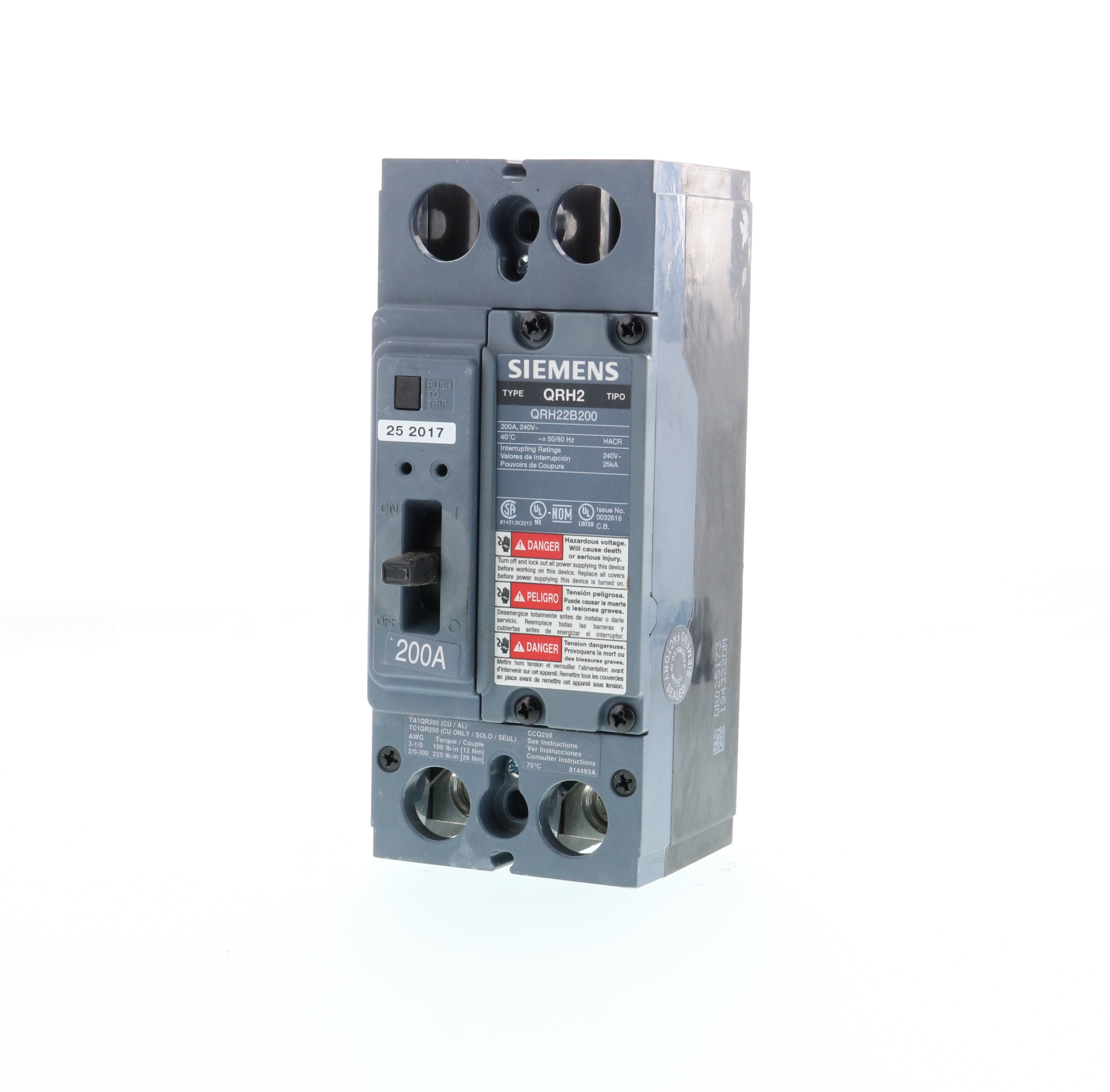 Product image for Siemens QRH22B175 QR MCCB,25kA@2