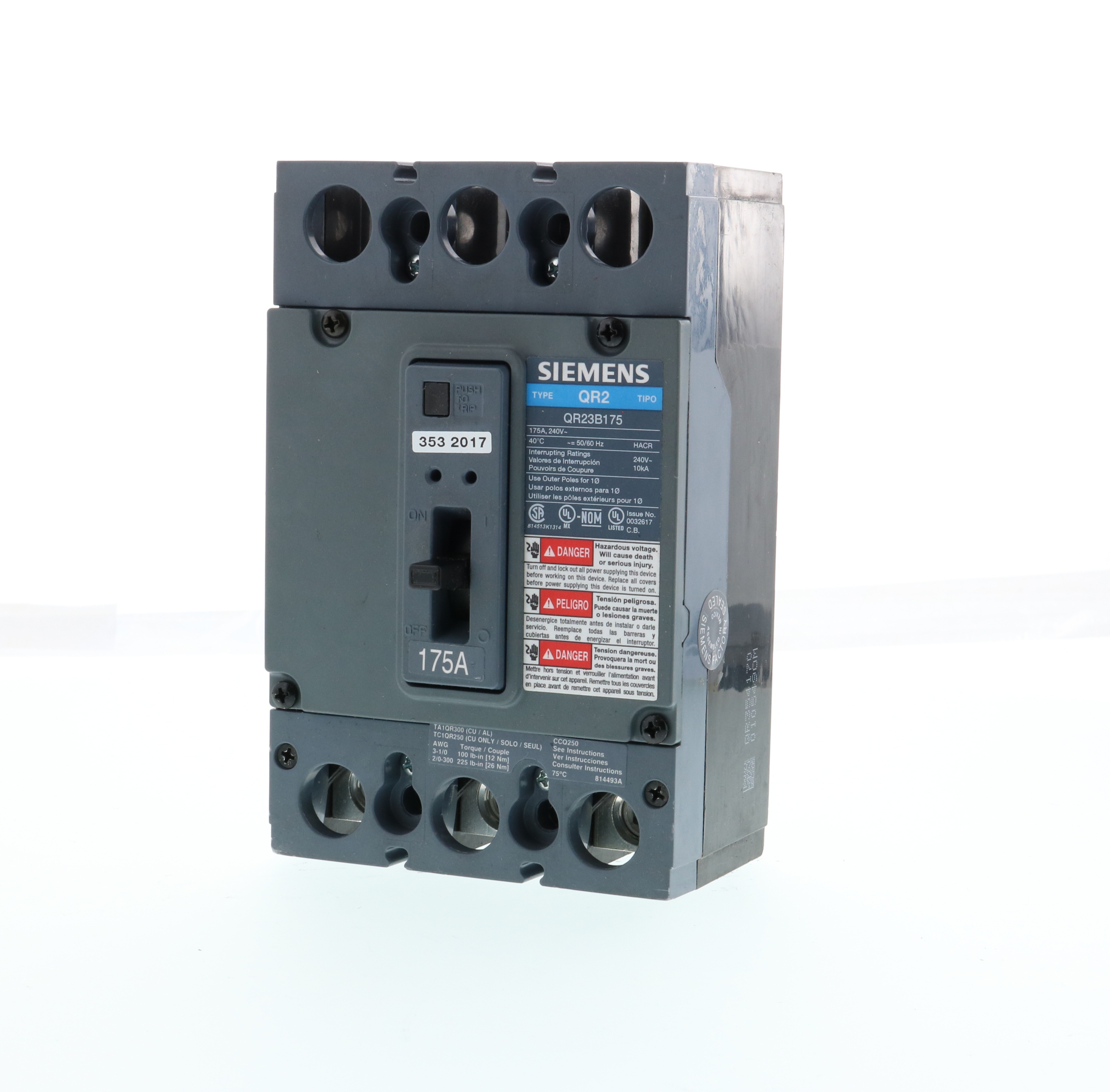 Product image for Siemens QR23B175 QR MCCB,10kA@24