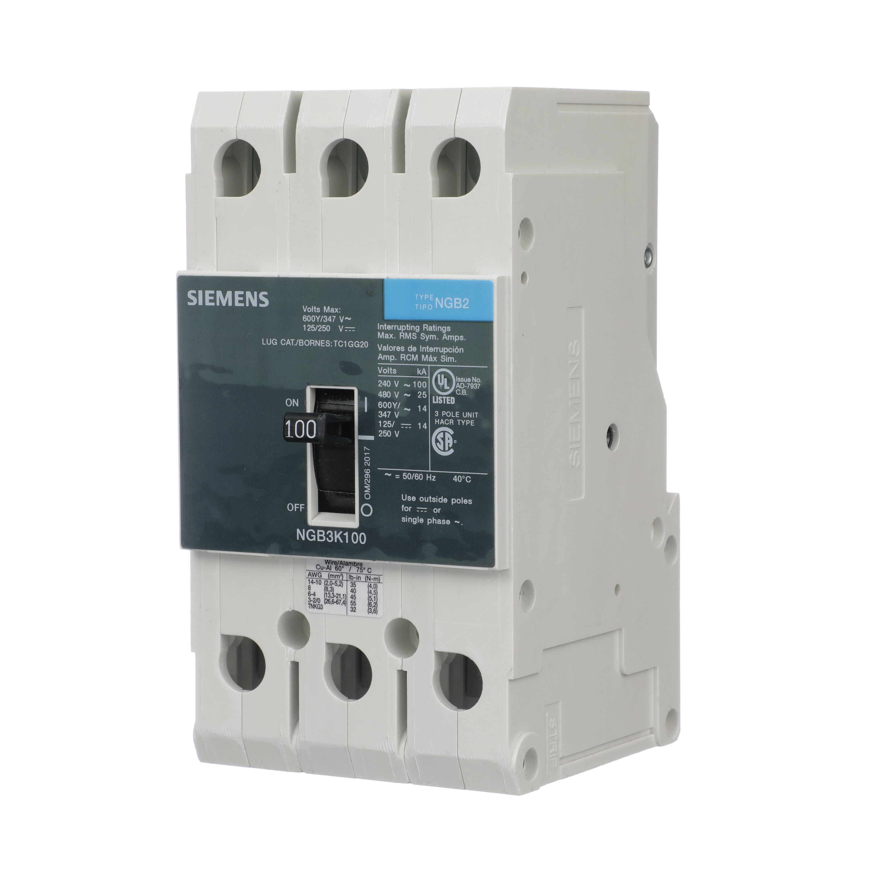 Product image for Siemens NGB3K020B NGB2 MCCB, 600
