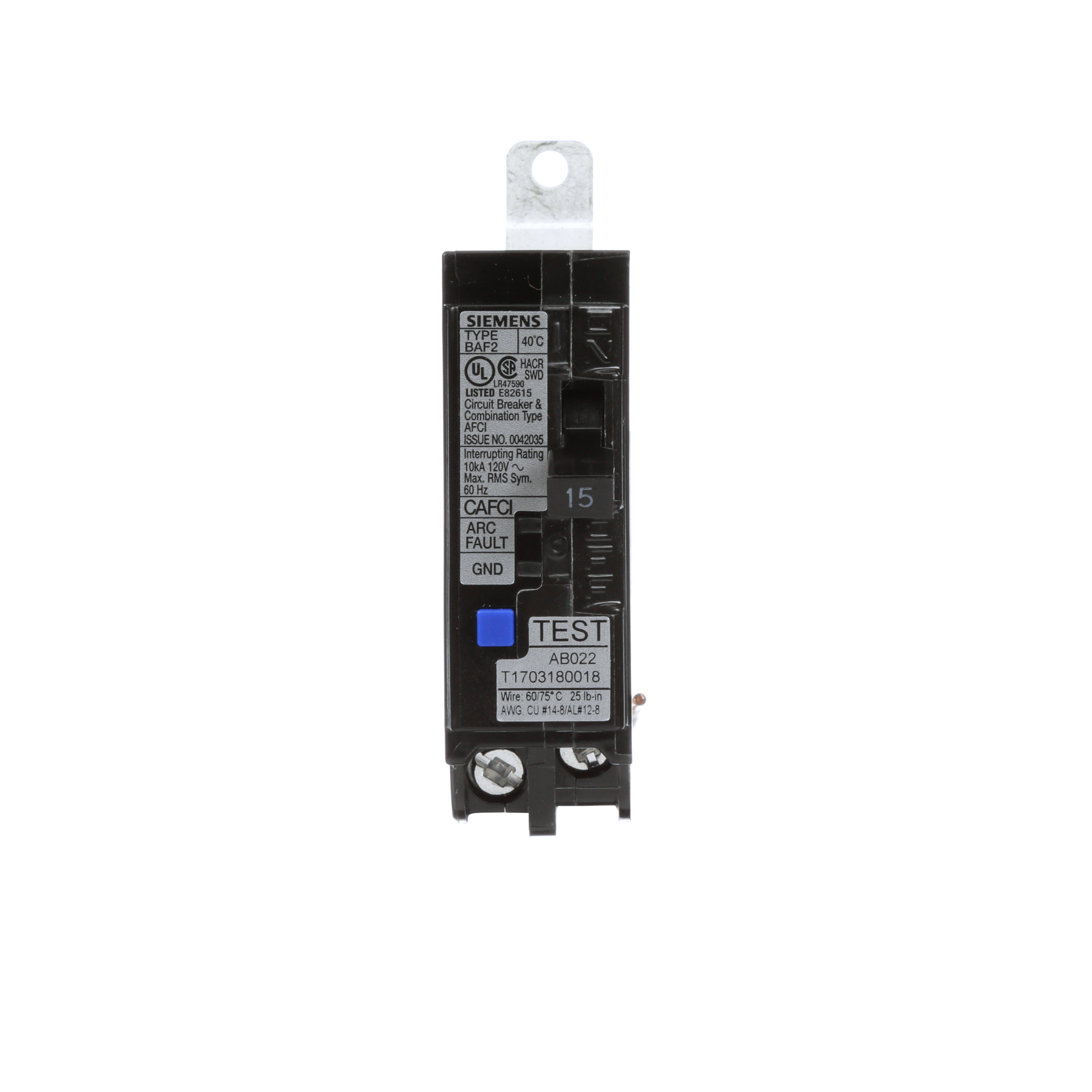 Siemens Low Voltage Molded Case Circuit Breakers Panelboard Mounting 240V AFCI Circuit Breakers - 1-Pole, AFCI Combo - BAF, 10KAIC, 120VAC are Circuit Protection Molded Case Circuit Breakers. BREAKER 15A 1P 120V 10K BAF2 COMB AFCI