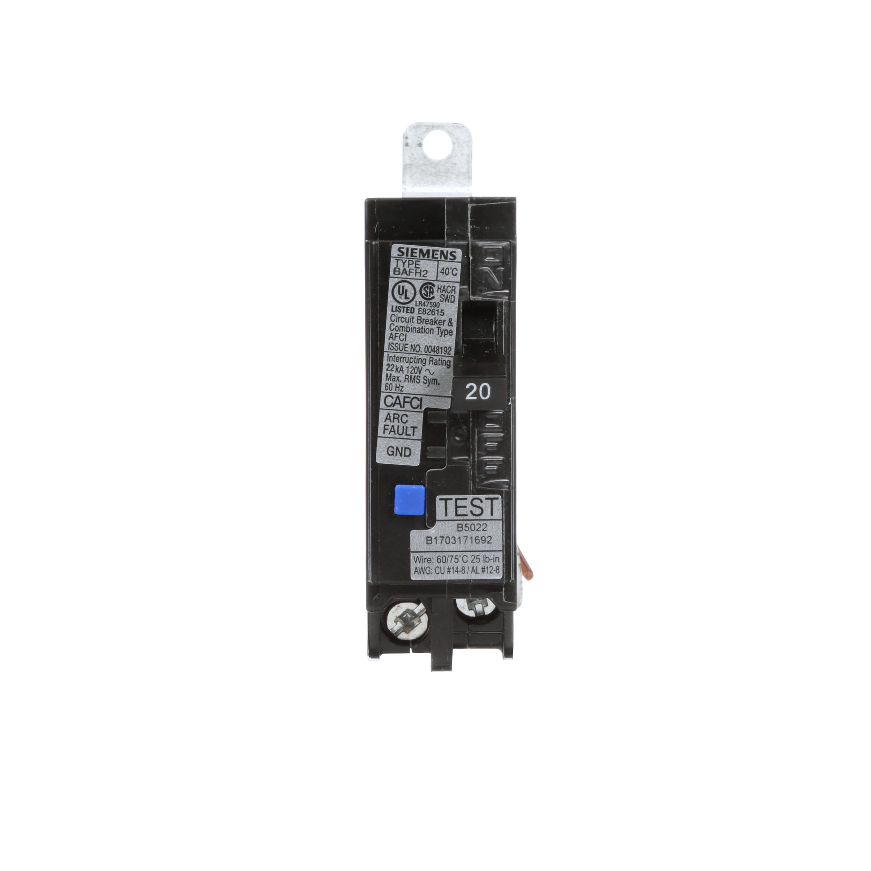 BREAKER 20A 1P 120V 22K BAF2H COMB AFCI