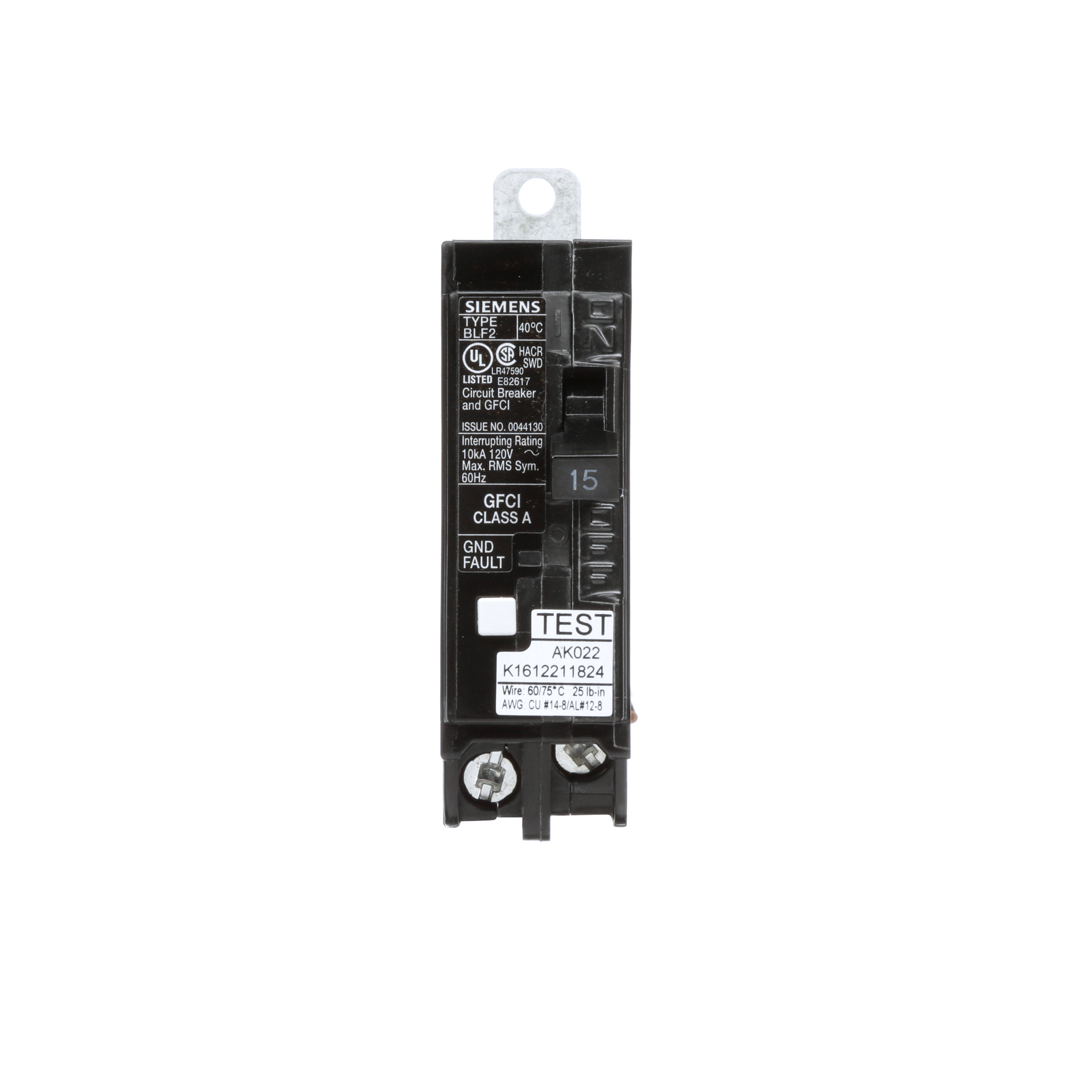 Siemens Low Voltage Molded Case Circuit Breakers Panelboard Mounting 240V GFCI Circuit Breakers - 1-Pole, GFCI - BLF, 10KAIC, 120VAC are Circuit Protection Molded Case Circuit Breakers. BREAKER 15A 1P 120V 10K BLF2 GFCI 5MA