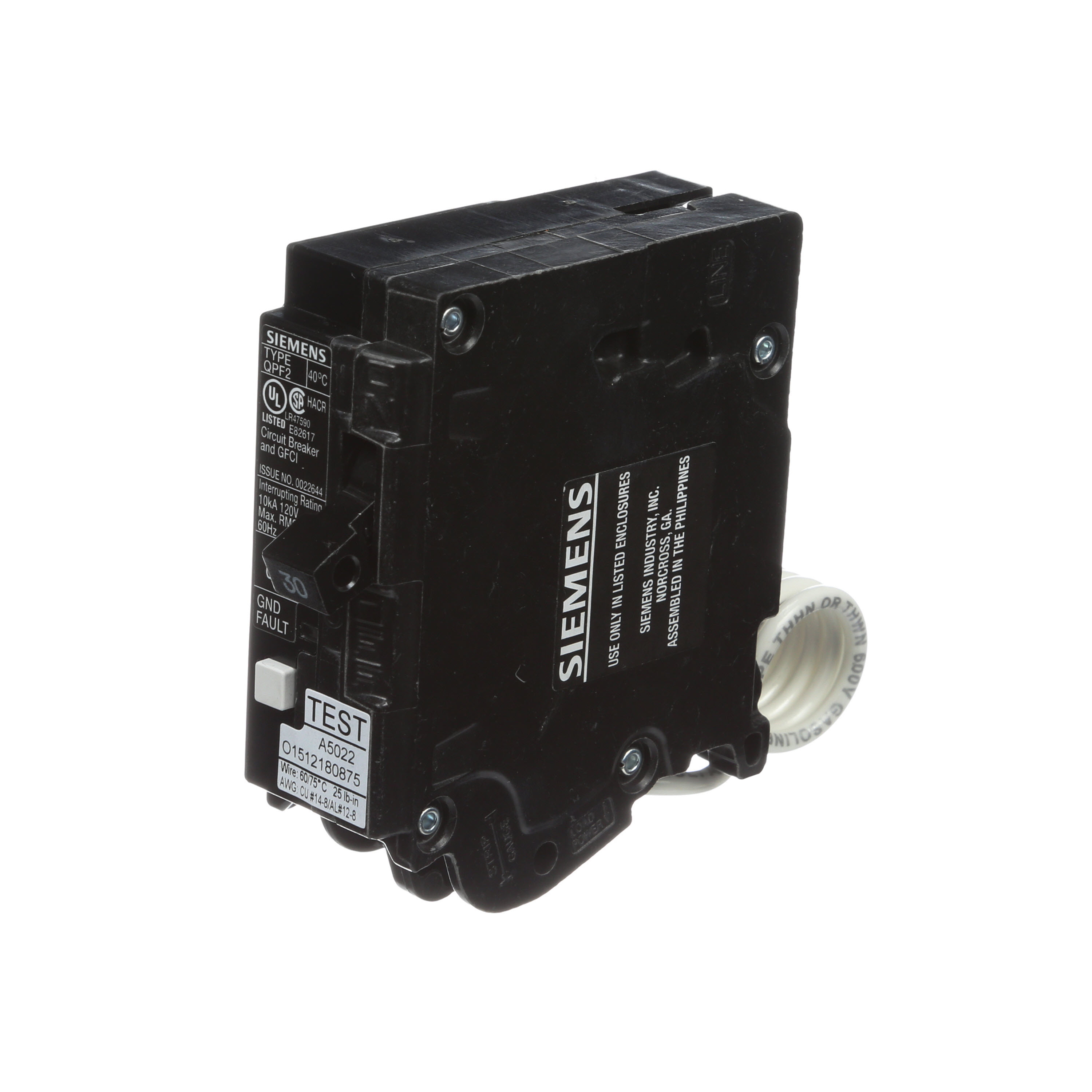 Siemens Low Voltage Residential Circuit Breakers Miniature Circuit Breakers GFCI - Personnel Protect 1-pole plug-on 10k are Circuit Protection Load Center Mains, Feeders, and Miniature Circuit Breakers. BREAKER 30A 1P 120V 10K QPF2 GFCI 5MA