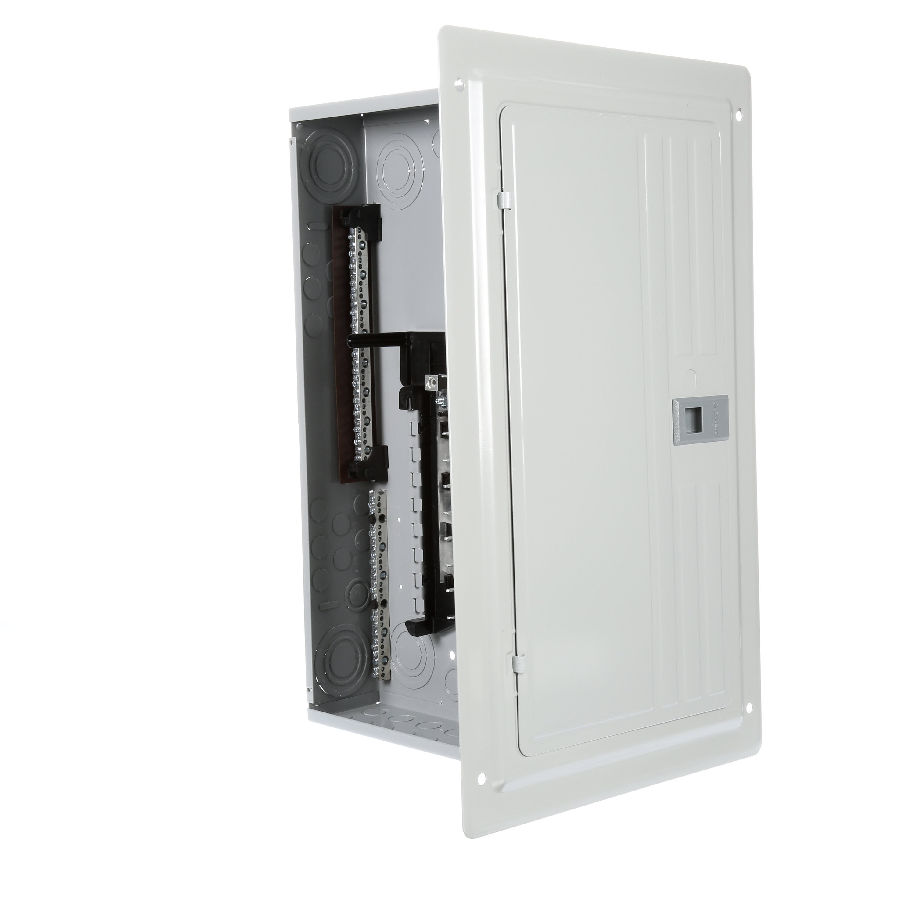 SIEMENS LOW VOLTAGE RISER LOAD CENTER. MAIN LUG WITH 16 1-INCH SPACES ALLOWING MAX 32 CIRCUITS. 1-PHASE 3-WIRE SYSTEM RATED 120/240V (125A) 100KA INTERRUPT. SPECIAL FEATURES ALUMINUM BUS, INTERCHANGEABLE MAIN, GRAY TRIM.