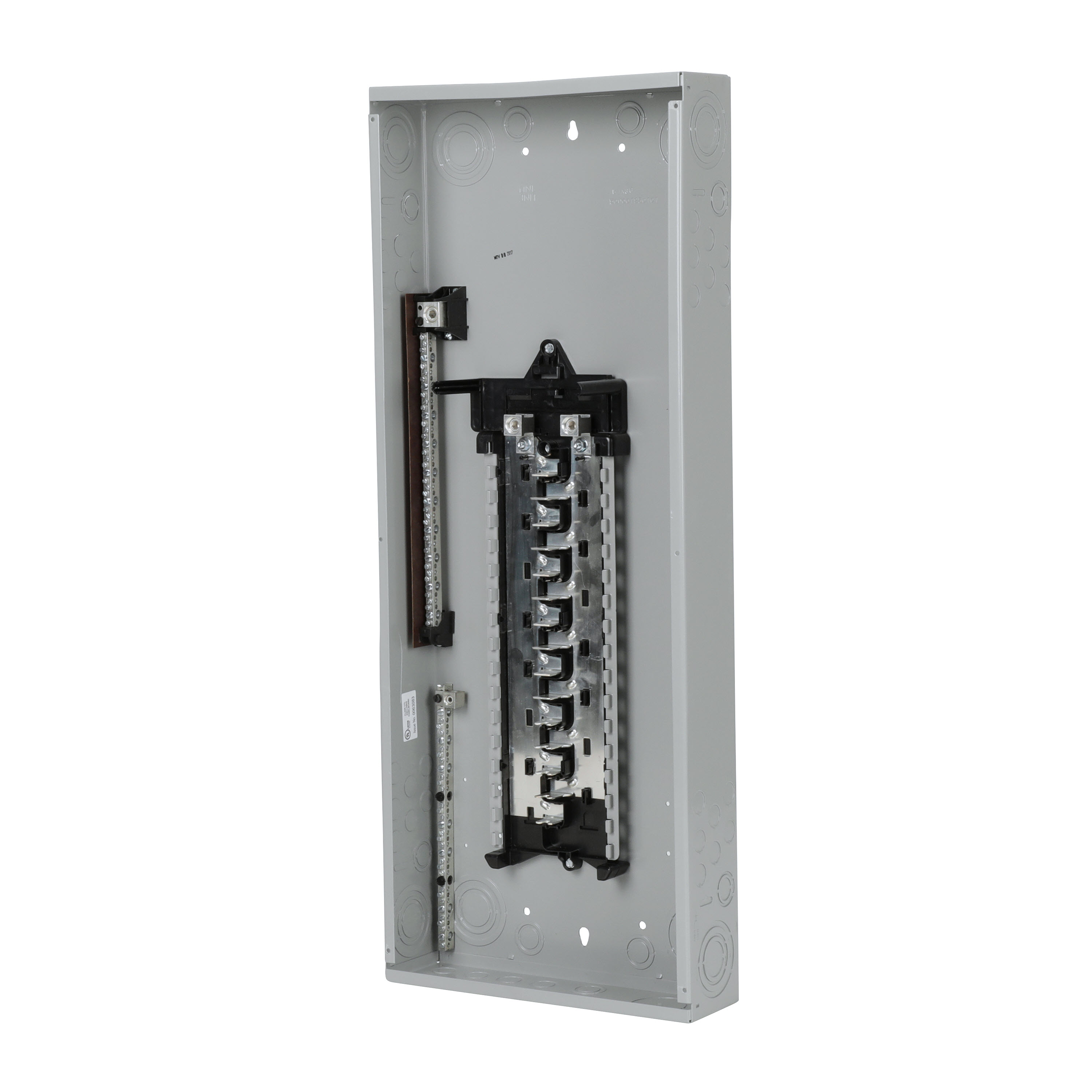 SIEMENS LOW VOLTAGE RISER LOAD CENTER. MAIN LUG WITH 30 1-INCH SPACES ALLOWING MAX 42 CIRCUITS. 1-PHASE 3-WIRE SYSTEM RATED 120/240V (200A) 100KA INTERRUPT. SPECIAL FEATURES ALUMINUM BUS, INTERCHANGEABLE MAIN, GRAY TRIM.