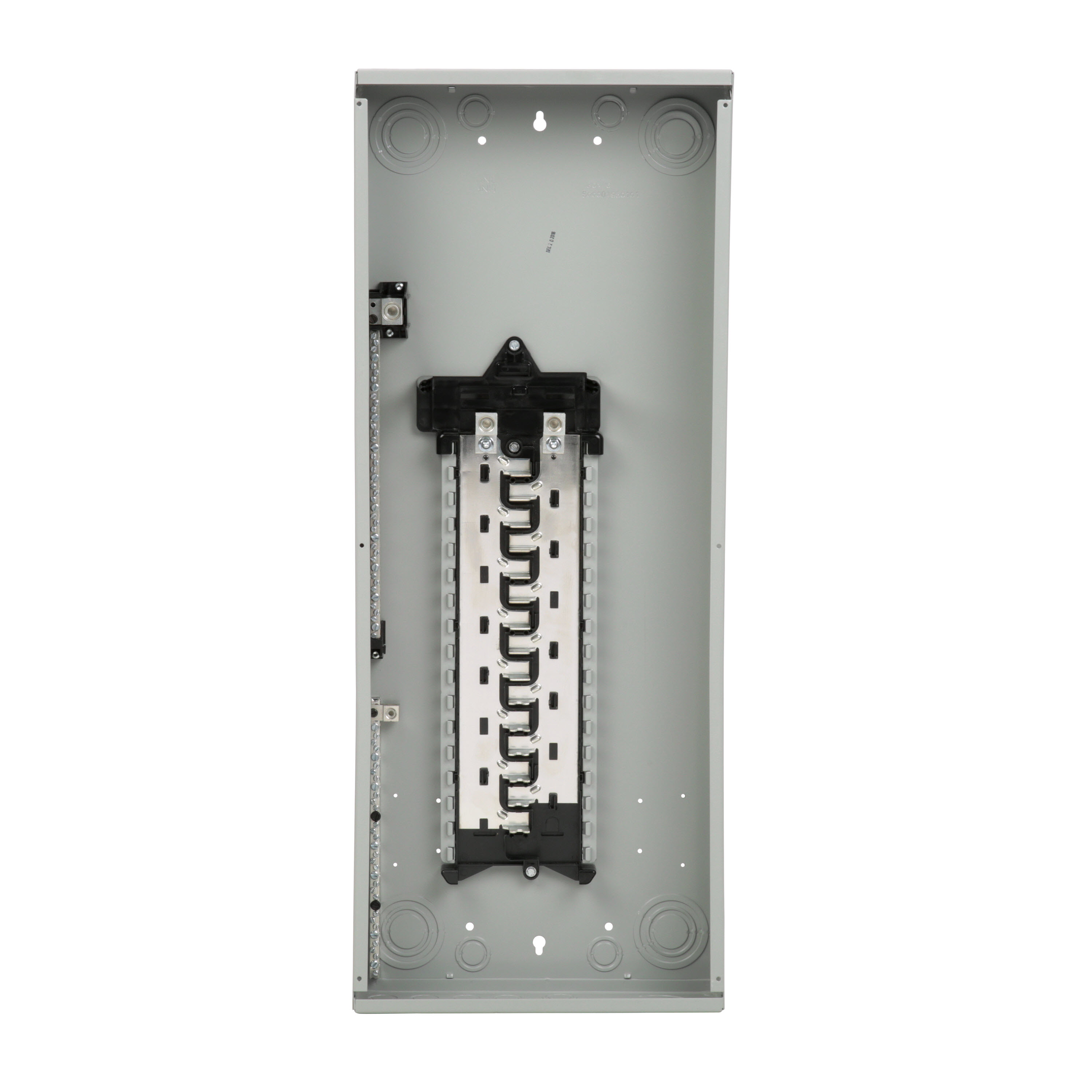 SIEMENS LOW VOLTAGE RISER LOAD CENTER. MAIN LUG WITH 30 1-INCH SPACES ALLOWING MAX 42 CIRCUITS. 1-PHASE 3-WIRE SYSTEM RATED 120/240V (200A) 100KA INTERRUPT. SPECIAL FEATURES ALUMINUM BUS, INTERCHANGEABLE MAIN, WHITE TRIM.
