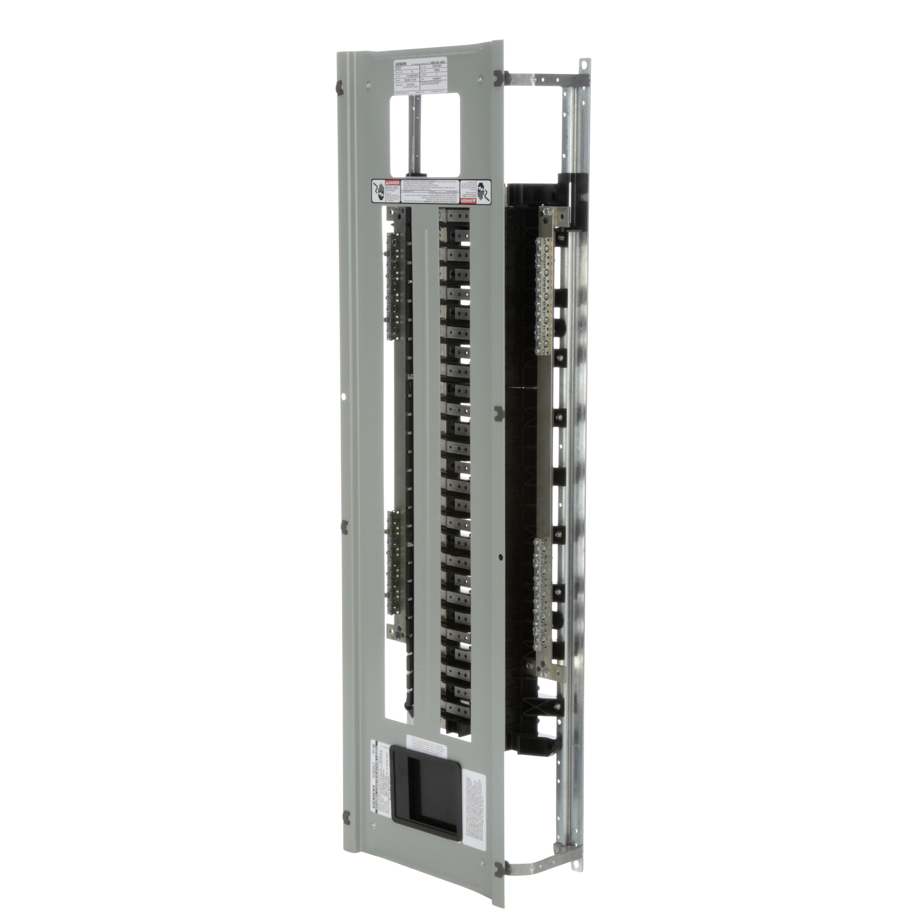 Siemens Low Voltage RP1 Unassembled Lighting Panel. Dimensions (H x W x D) IN 50.0 x 20.0 x 5.75. 1-Phase 3-Wire allows 54 circuits user selects Main Device (Lug/Breaker). Rated 120/240V (250A). Special features tin-plated aluminum main bus, subfeed space included